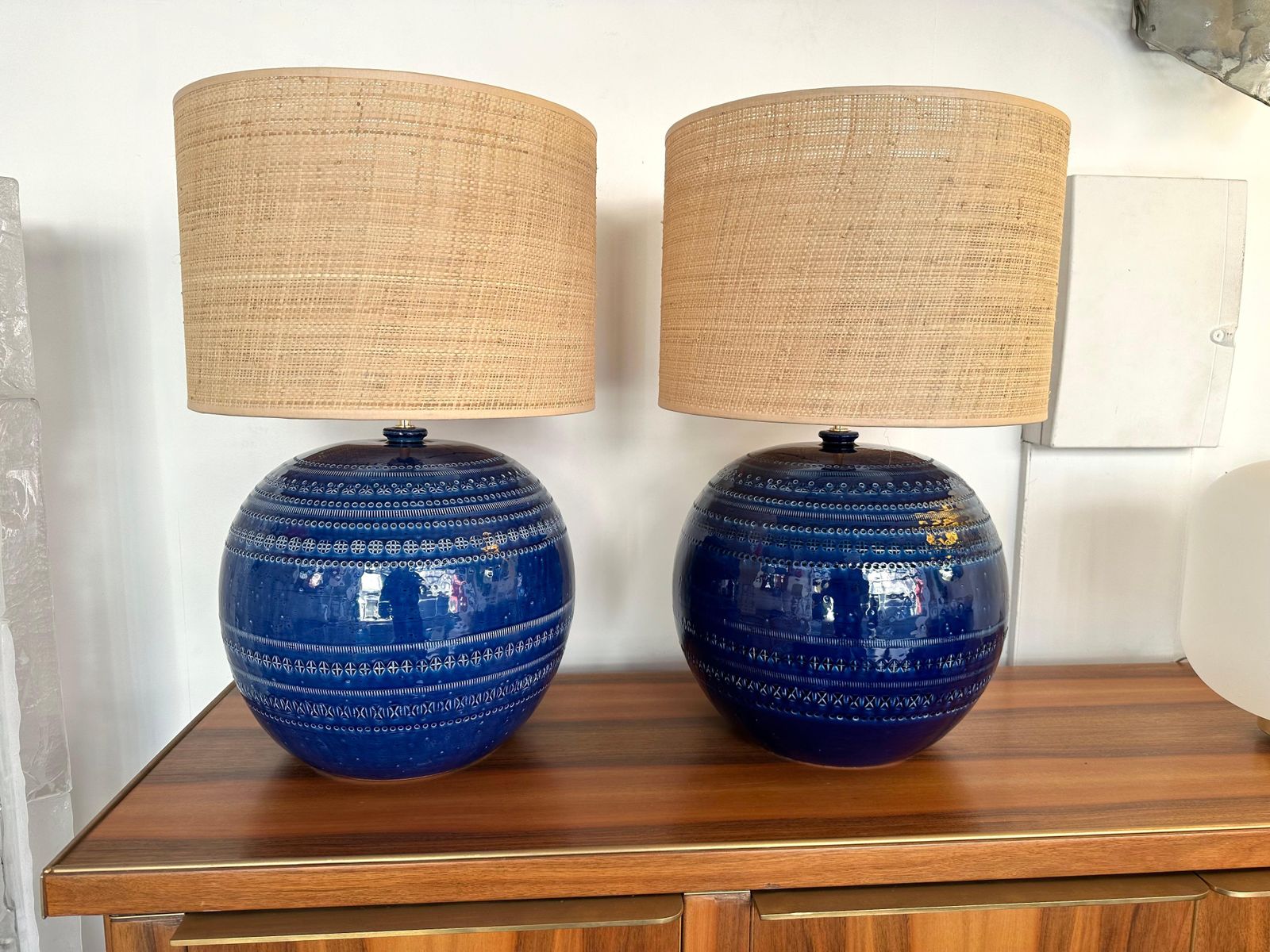 Mid Century Pair Of Ceramic Lamps Blue Rimini By Bitossi. Italy, 1990s photo furniture