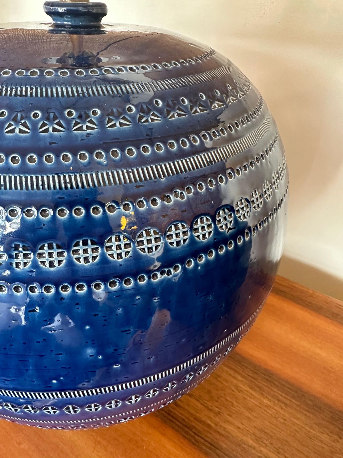 Mid Century Pair Of Ceramic Lamps Blue Rimini By Bitossi. Italy, 1990s photo 4276.0