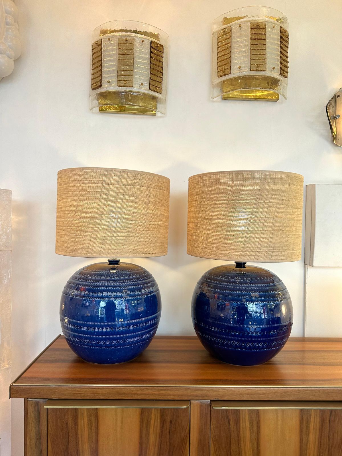 Mid Century Pair Of Ceramic Lamps Blue Rimini By Bitossi. Italy, 1990s photo buy