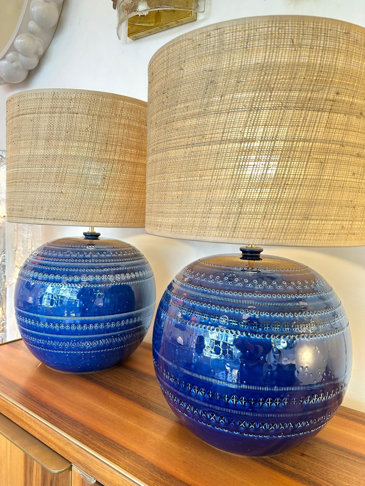 4276.0 Mid Century Pair Of Ceramic Lamps Blue Rimini By Bitossi. Italy, 1990s photo