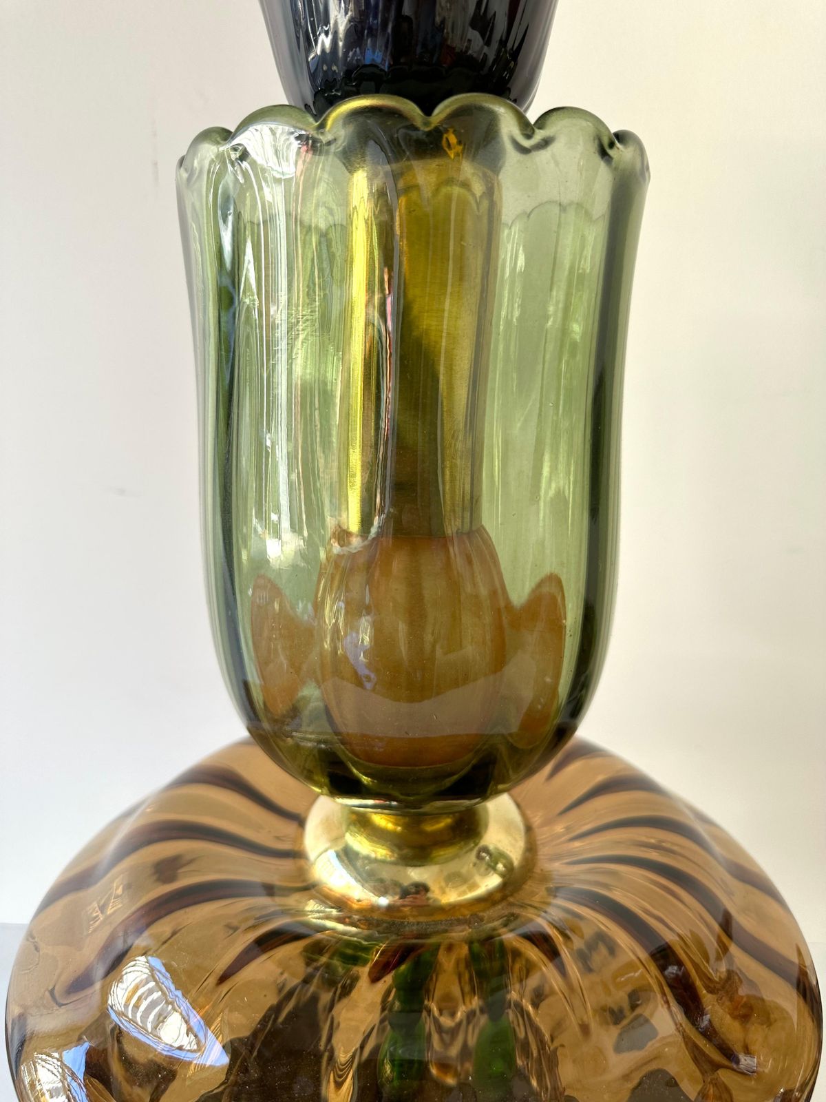 photo furniture Contemporary Pair Of Brass And Murano Glass Flower Lamps, Italy