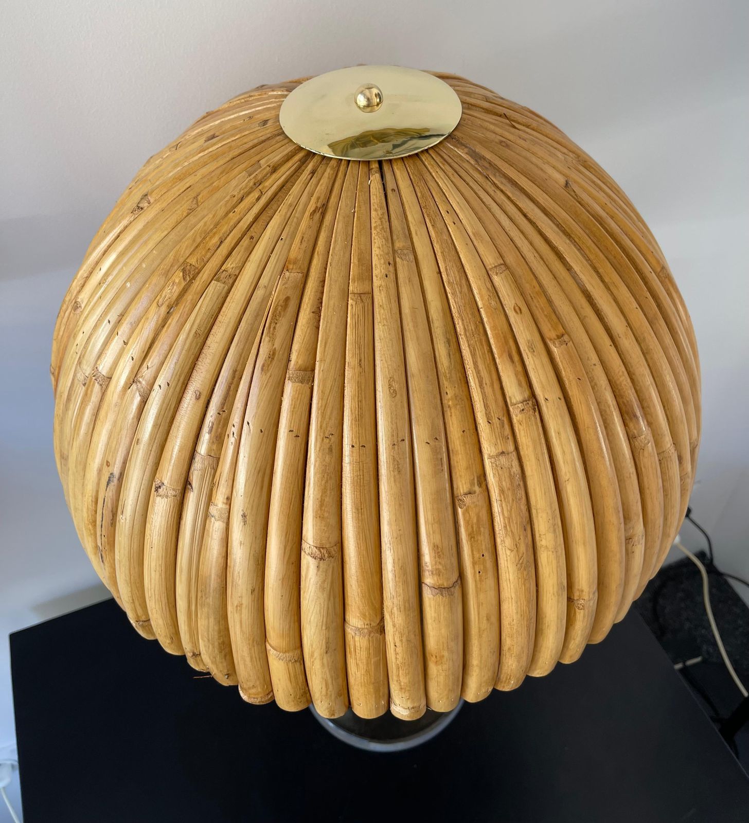 photo for sale Pair Of Rattan And Brass Cactus Lamps, Italy