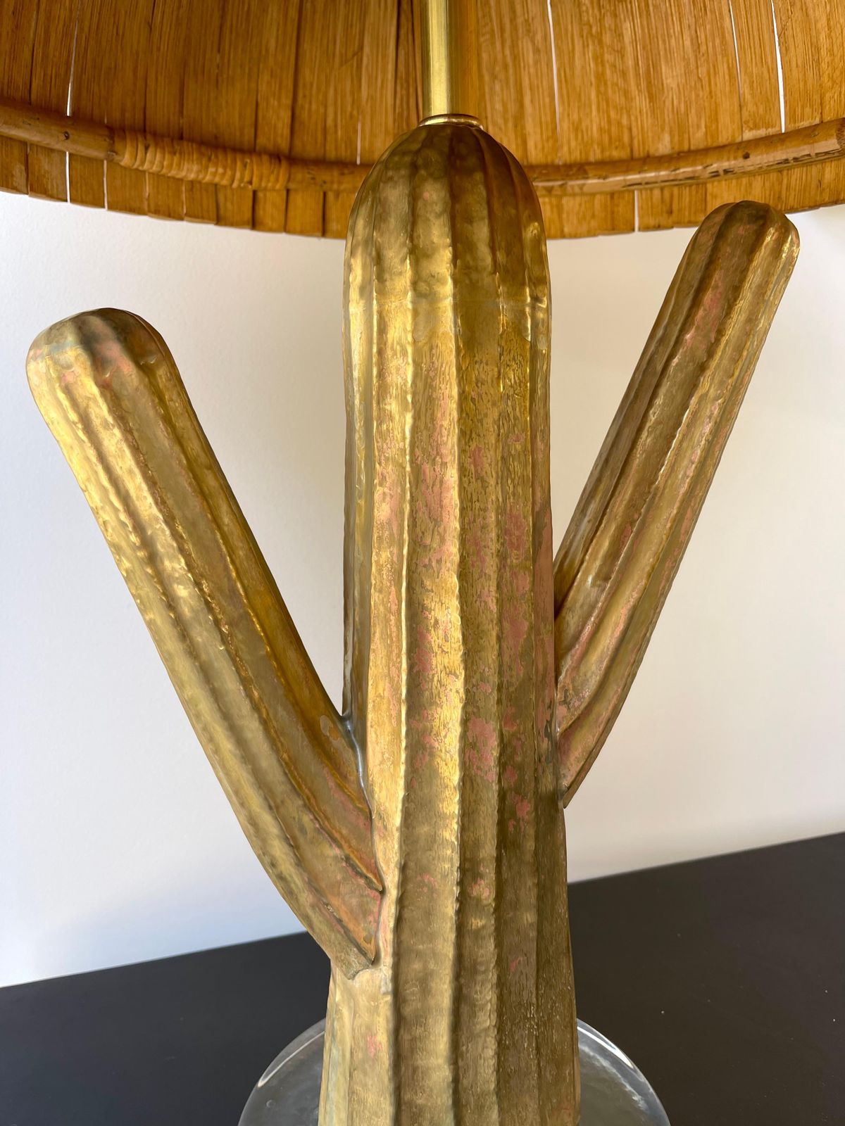 Lighting Pair Of Rattan And Brass Cactus Lamps, Italy photo