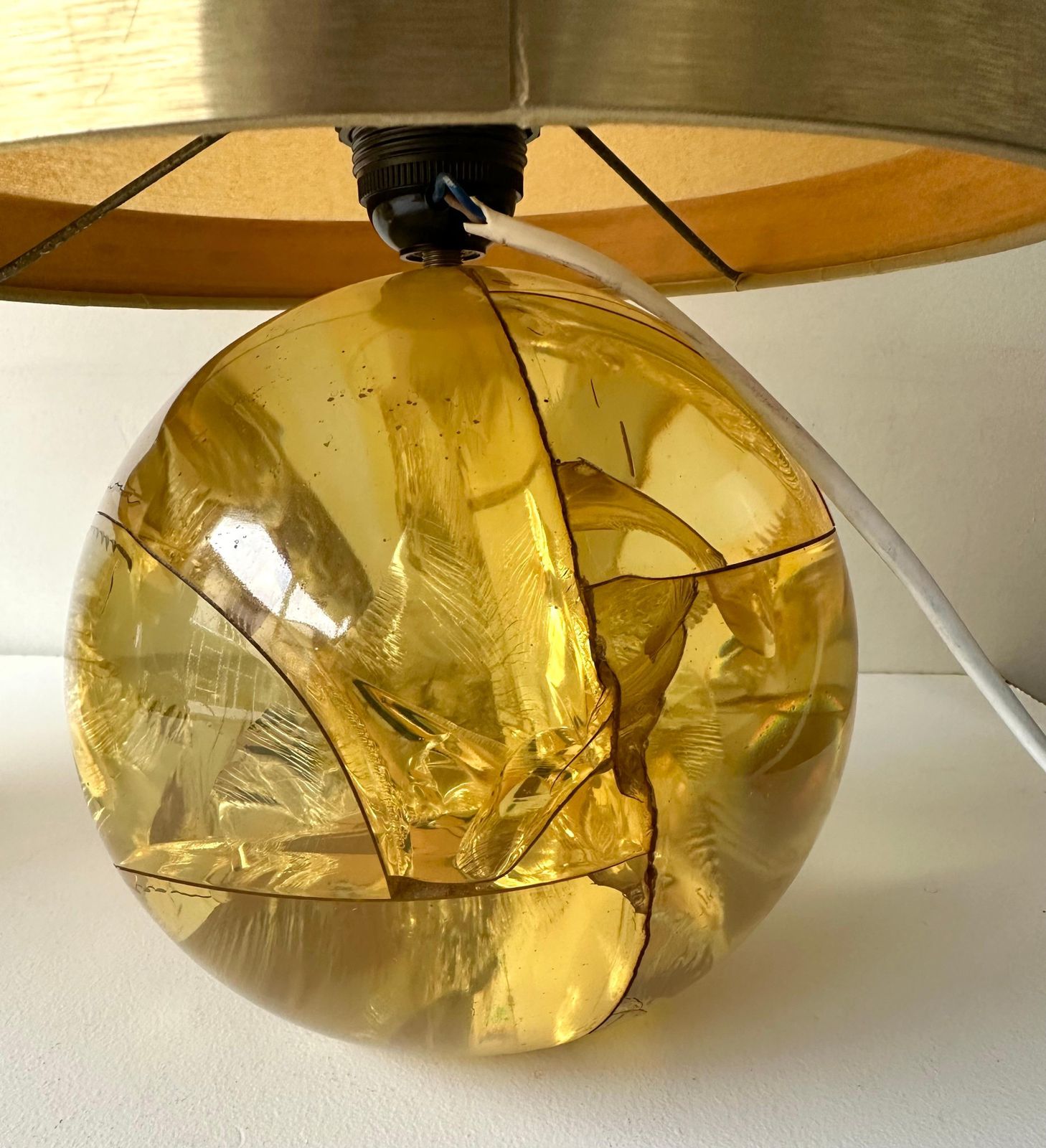 Pair Of Lamps Yellow Fractal Resin By François Godebski , France, 1970s photo 5303.0