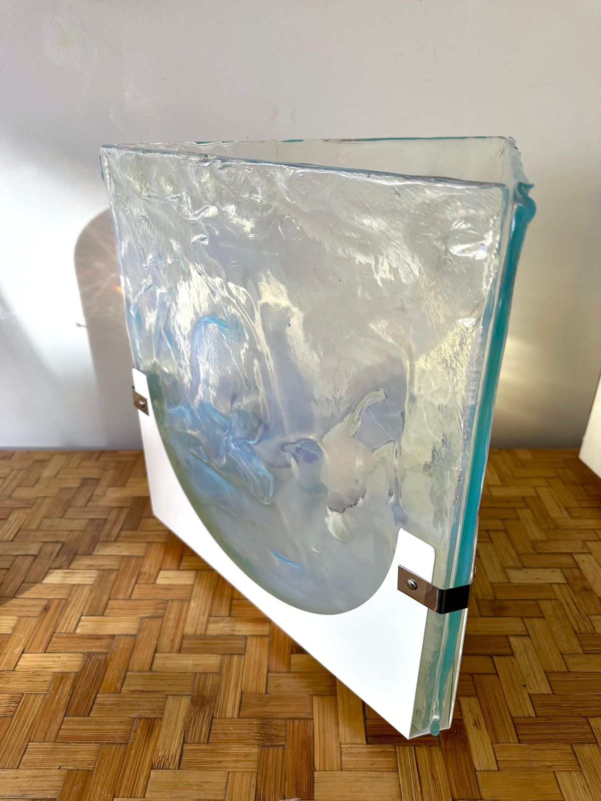 photo furniture Pair Of Triangle Lamps Opalescent Murano Glass By Leucos, Italy, 1980s