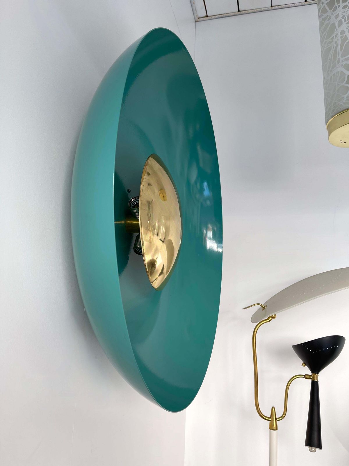 Contemporary Pair Of Curve Lacquered Metal And Brass Sconces, Italy photo furniture