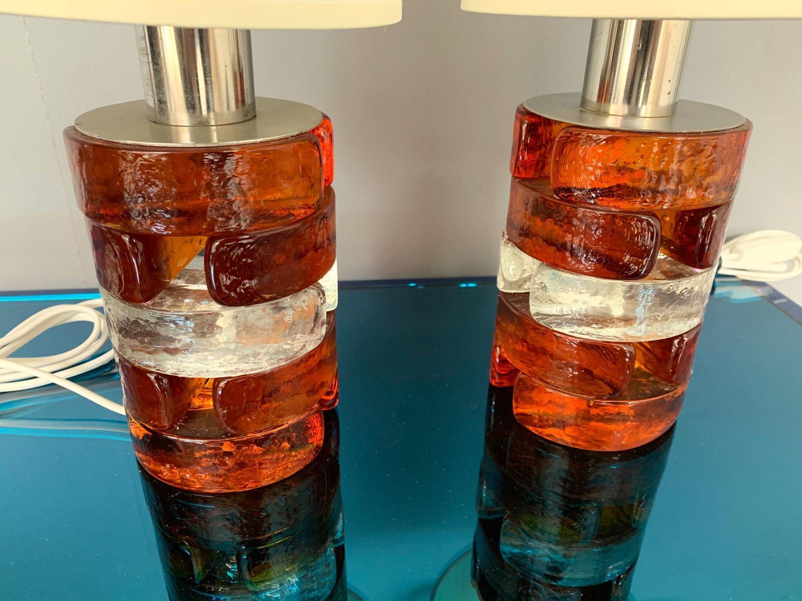 Pair Of Pressed Glass And Metal Lamps By Biancardi, Italy, 1970s photo Lighting