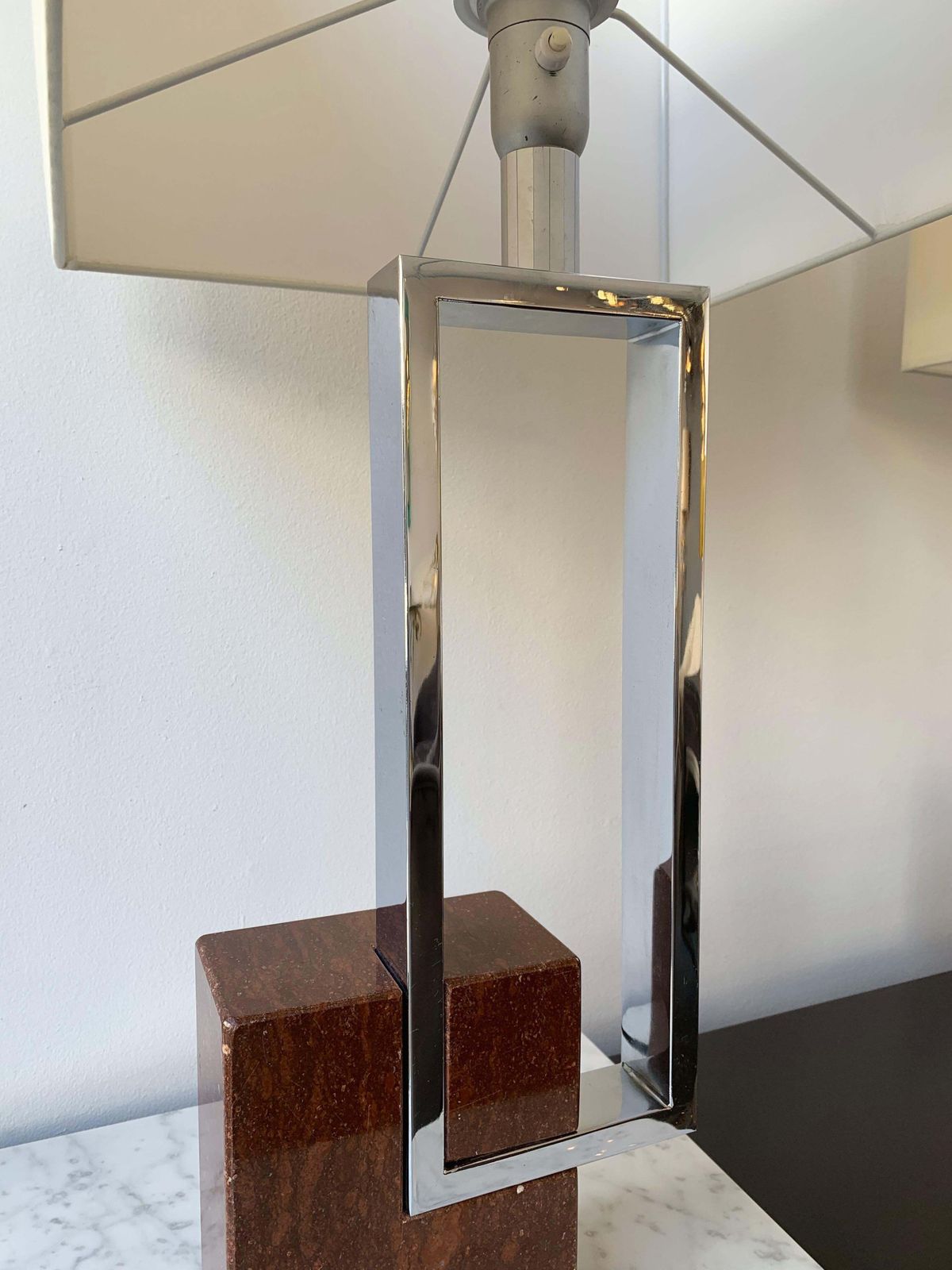 Pair Of Lamps Chrome Metal Red Marble By Banci, Italy, 1970s photo buy