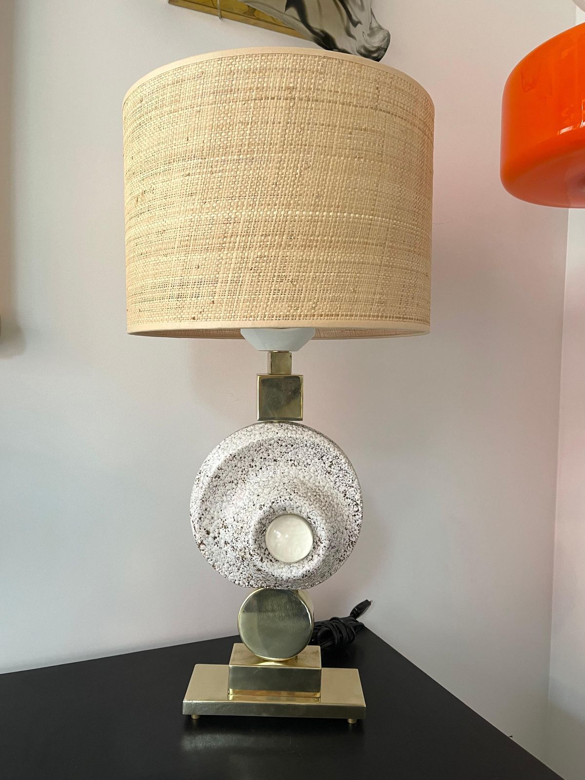 Contemporary Brass Ceramic Murano Glass Eye Sculpture Lamp, Italy photo vintage