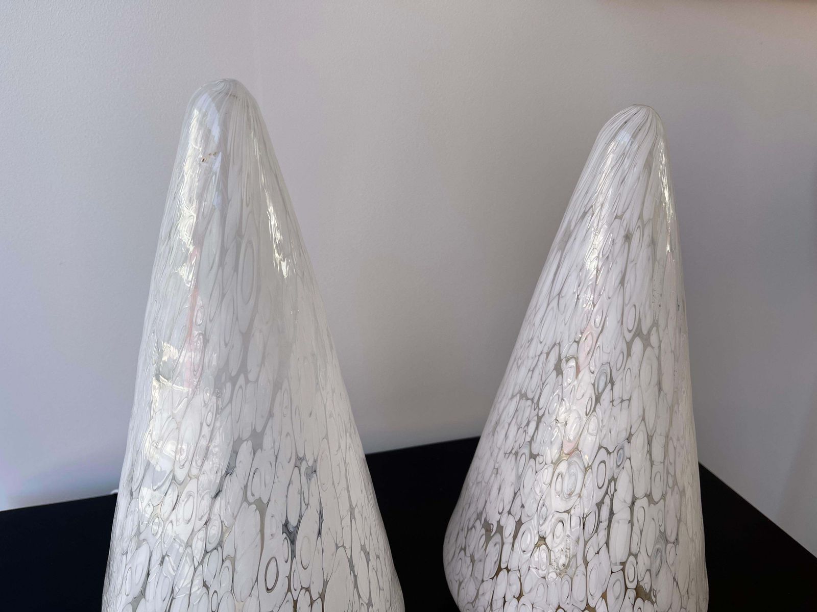 Pair Of Cone Lamps Murano Glass And Brass By Esperia. Italy, 1970s photo vintage