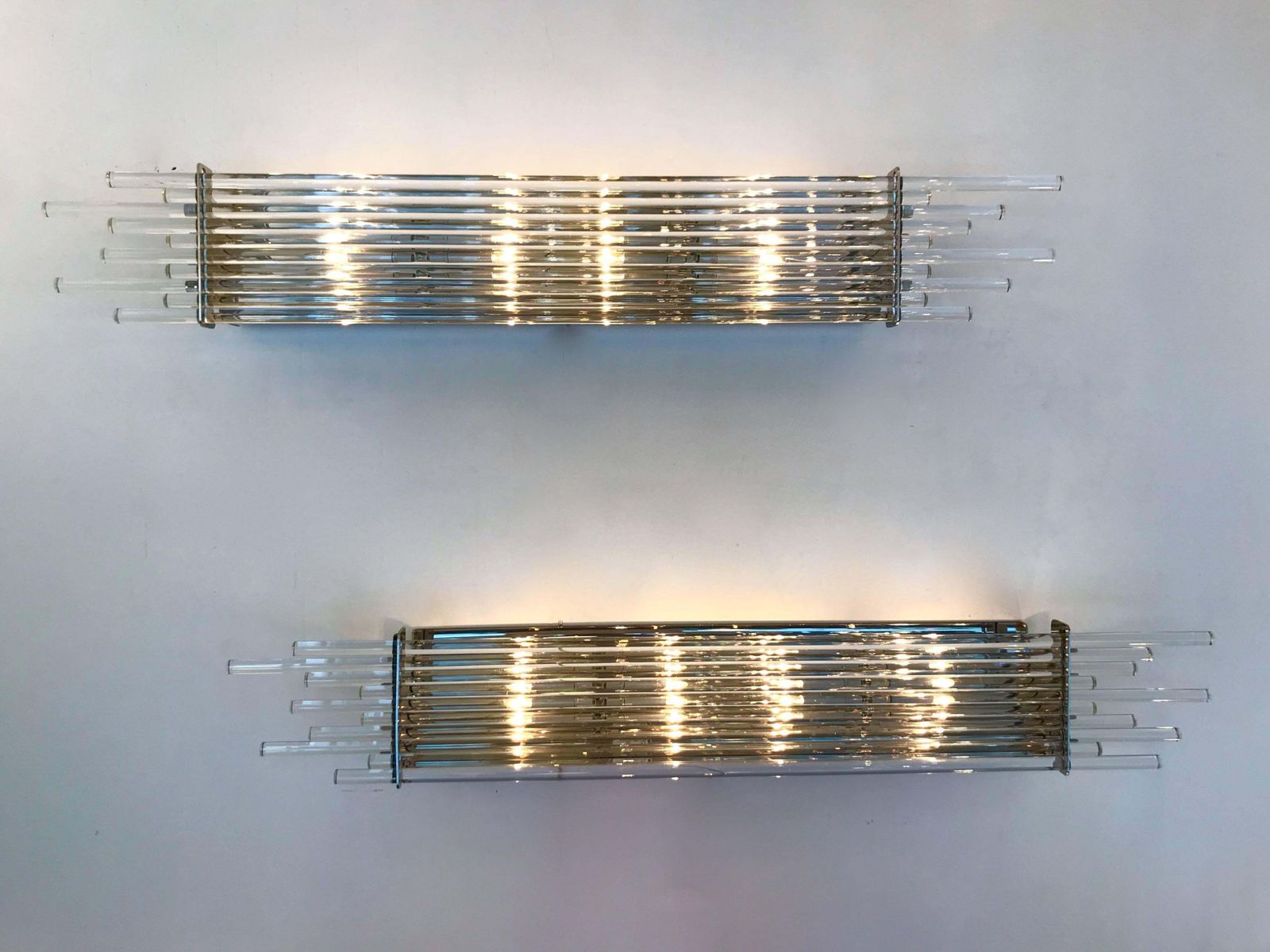 Pair Of Sconces Glass Rods And Chrome By Vistosi Murano, Italy, 1990s photo vinterior