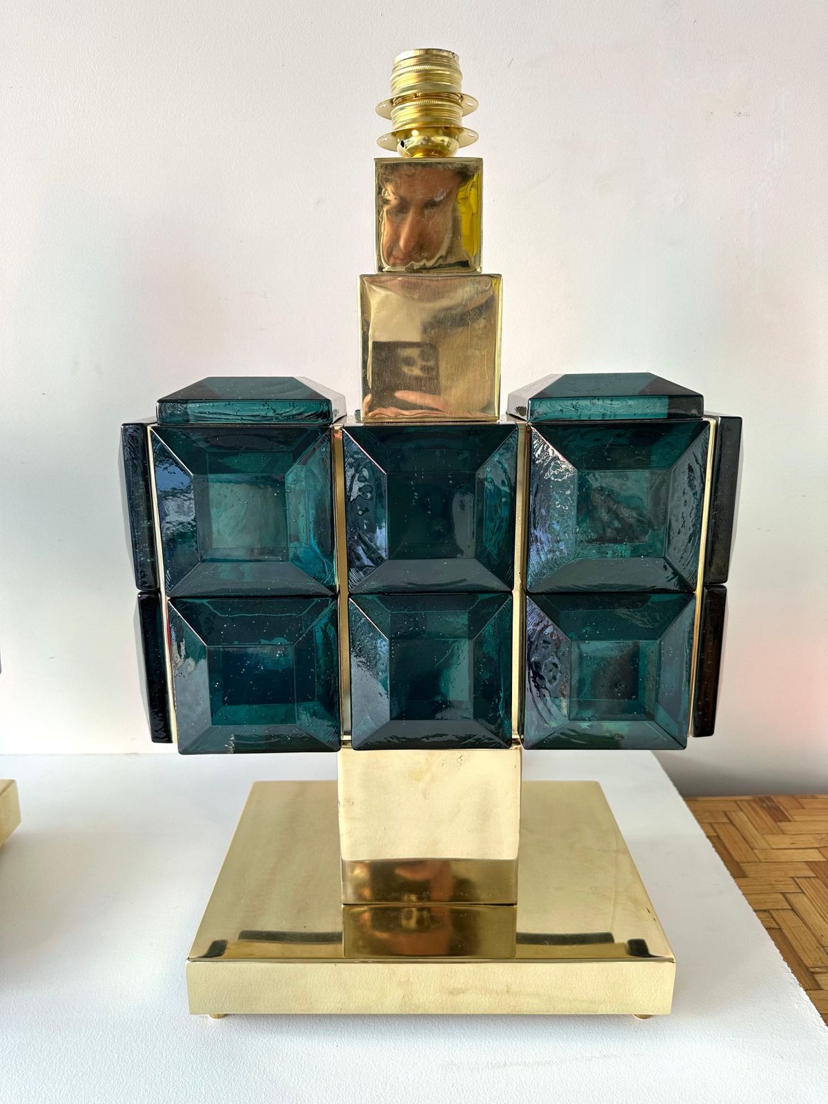 Contemporary Pair Of Brass And Diamonds Murano Glass Lamps, Italy photo 4447.0