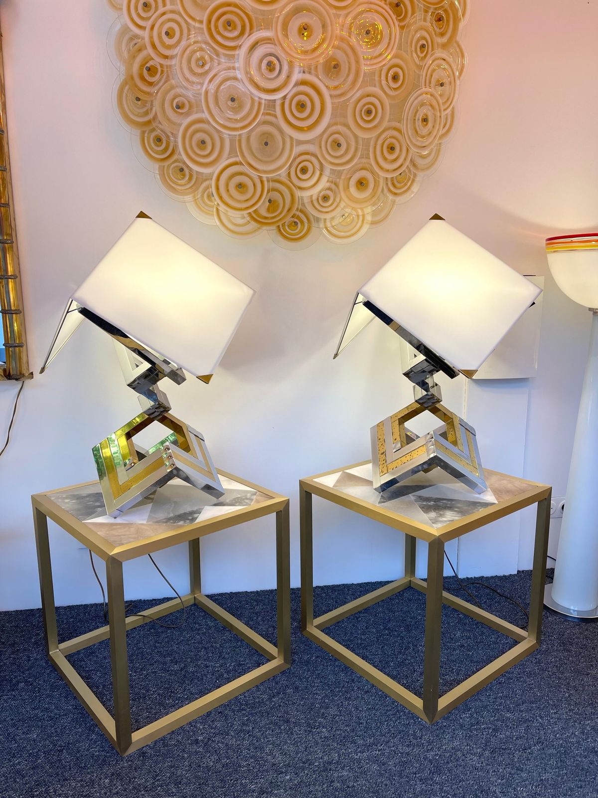 Pair Of Brass And Metal Chrome Lamps By Lumica, Spain, 1970s photo 5559.0