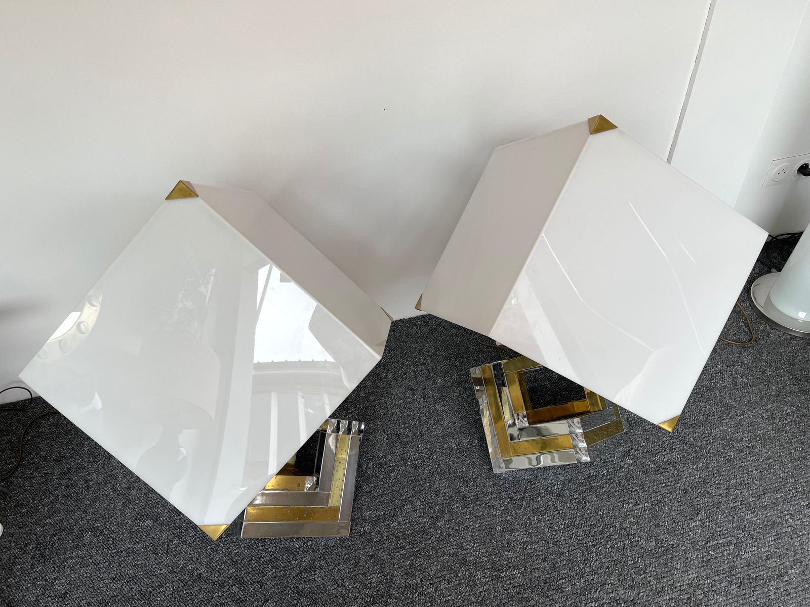 photo buy Pair Of Brass And Metal Chrome Lamps By Lumica, Spain, 1970s