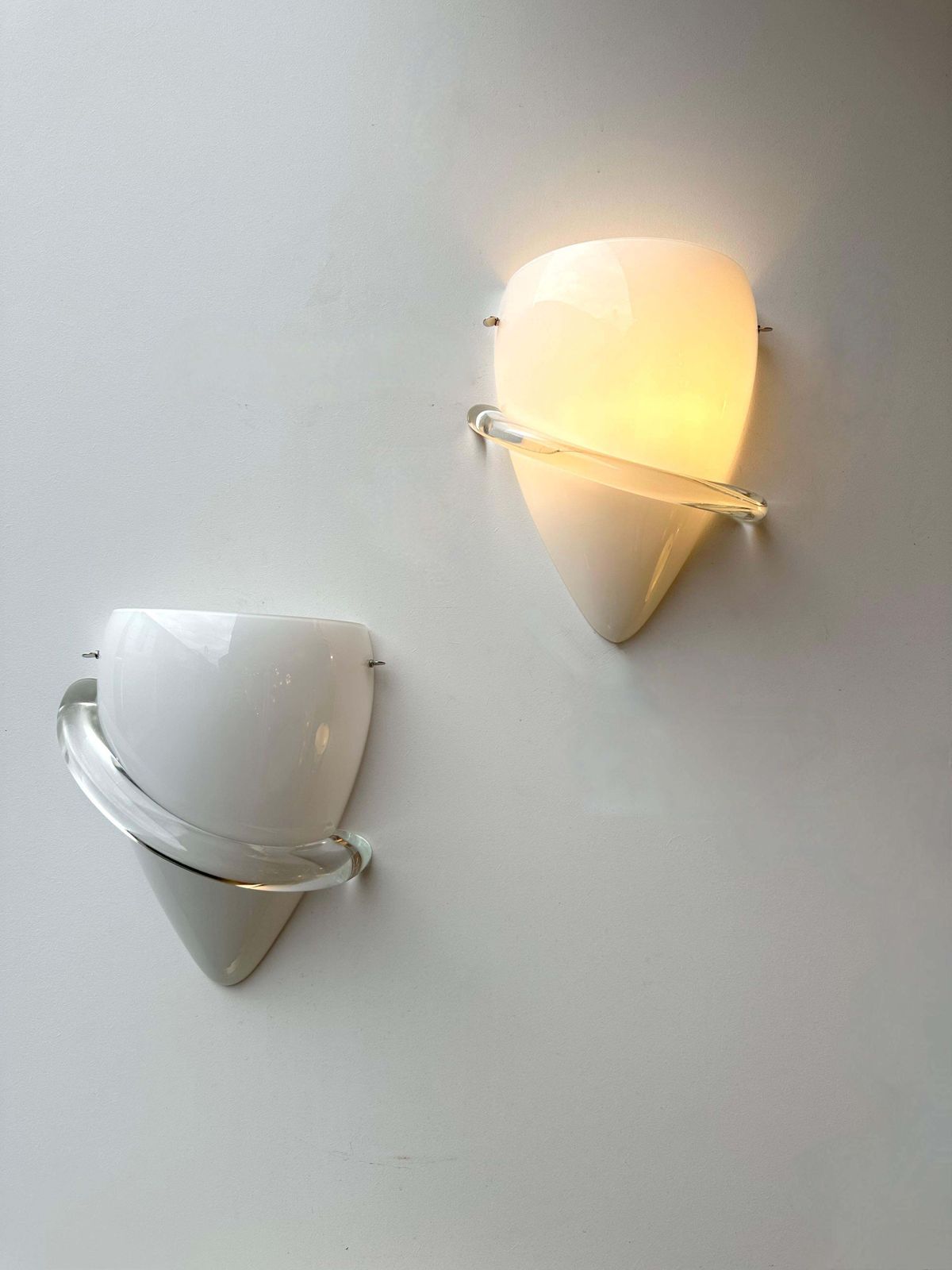 Pair Of Sconces Swan Murano Glass By Tina Aufiero For Venini, Italy, 1990s photo Lighting