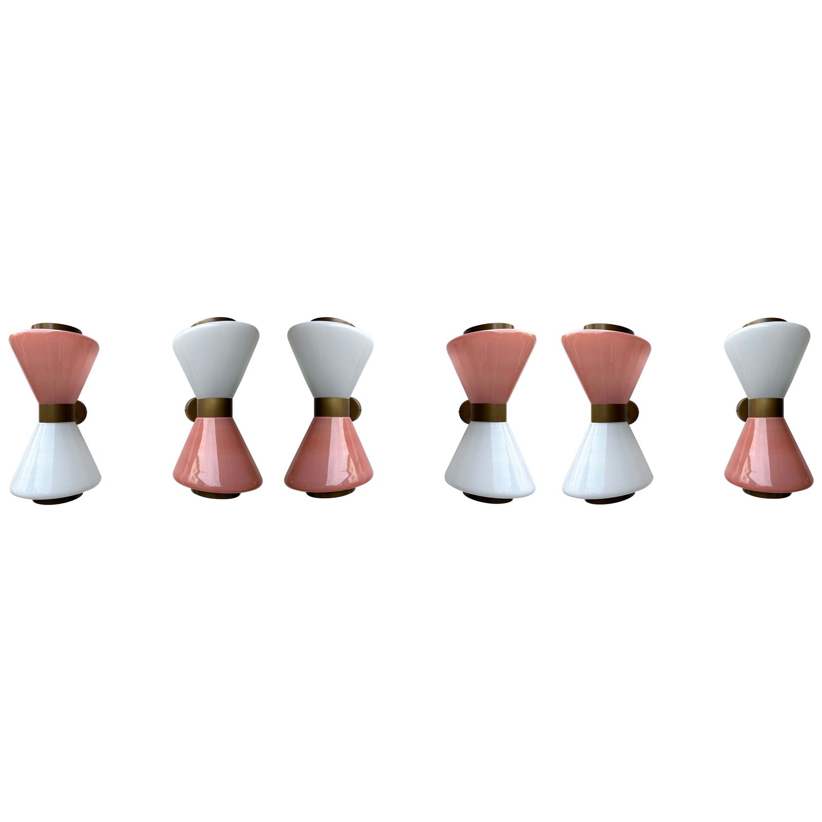Pair Of Diabolo Sconces Pink And White Murano Glass. Italy