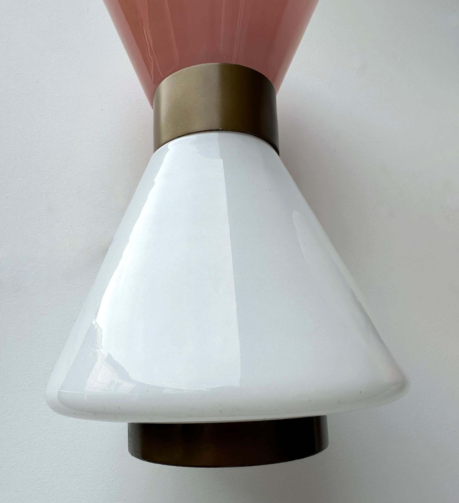 Pair Of Diabolo Sconces Pink And White Murano Glass. Italy photo vinterior
