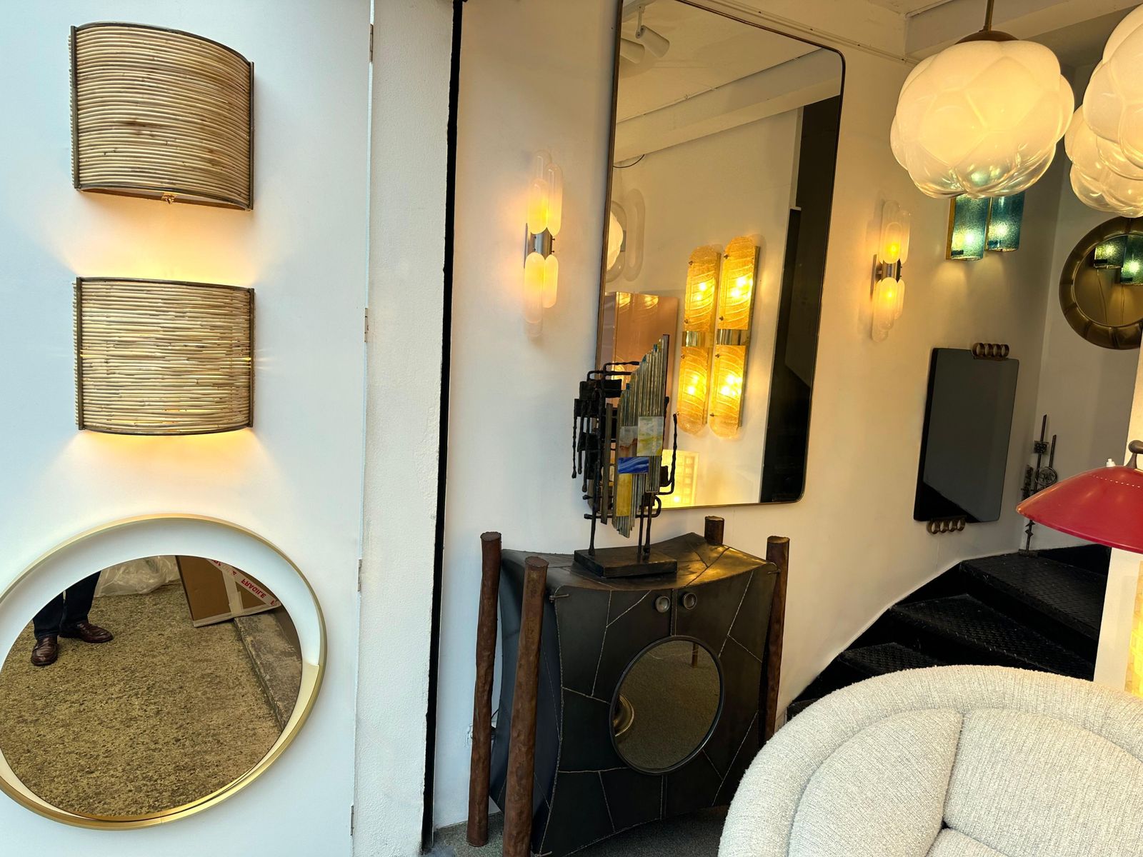 Pair Of Rattan And Gilt Metal Sconces. Italy, 2000s photo for sale