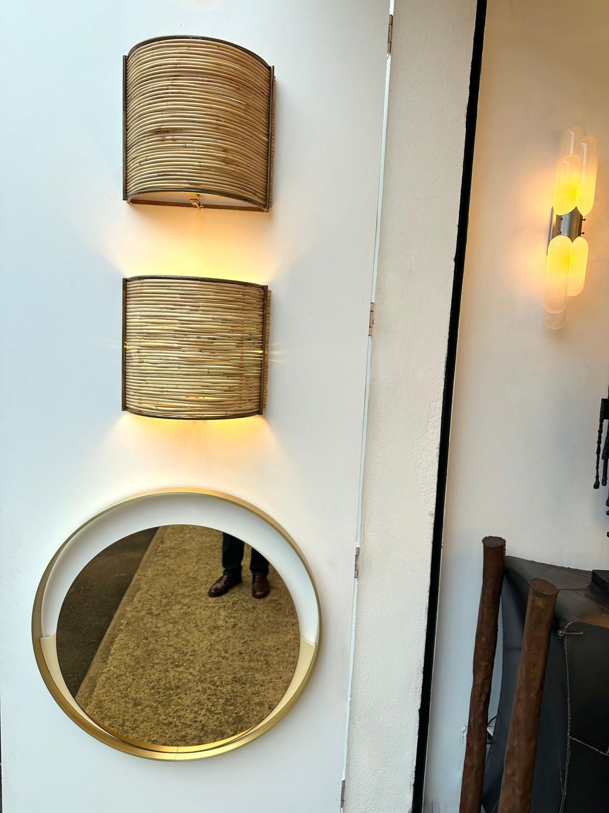 Pair Of Rattan And Gilt Metal Sconces. Italy, 2000s photo Lighting