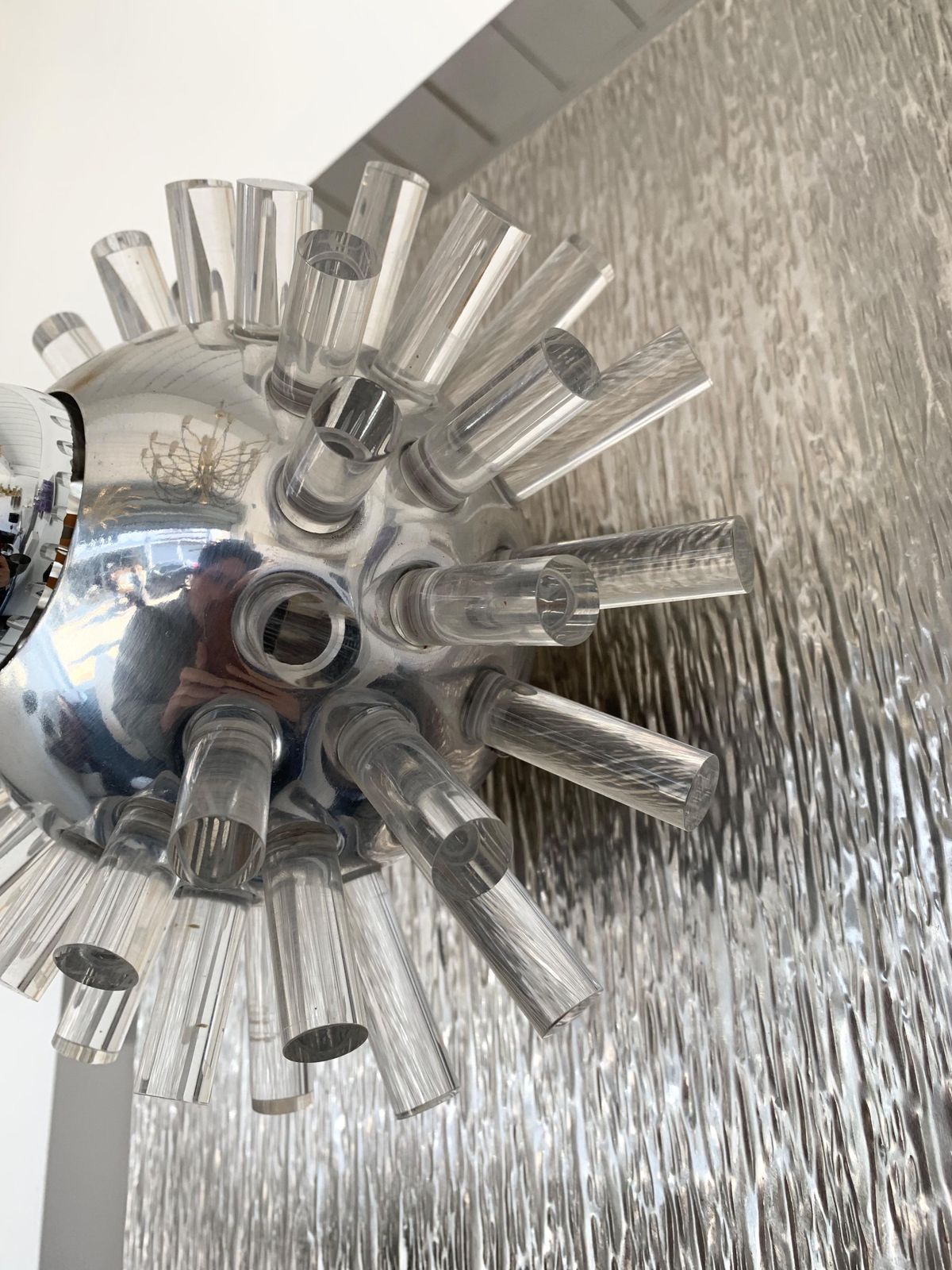photo for sale Pair Of Stainless Steel Lucite Sconces By A. Brotto For Esperia, Italy, 1970