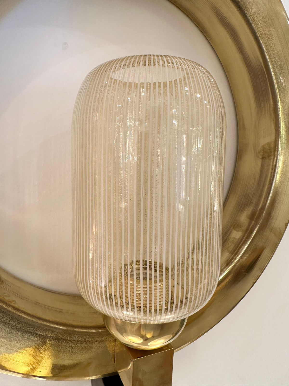 Contemporary Pair Of Circle Brass And Murano Glass Sconces, Italy photo furniture