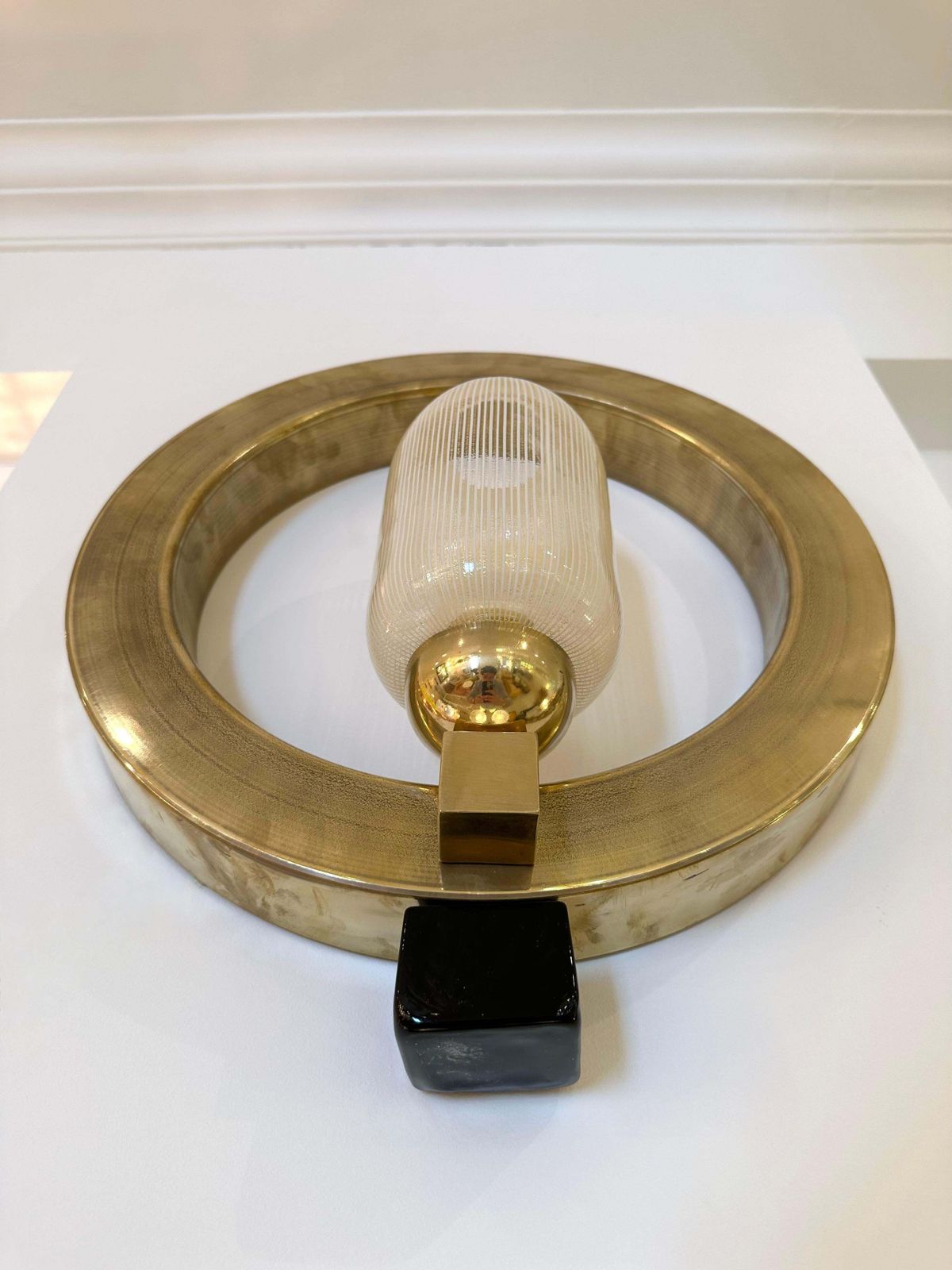 Contemporary Pair Of Circle Brass And Murano Glass Sconces, Italy photo vinterior
