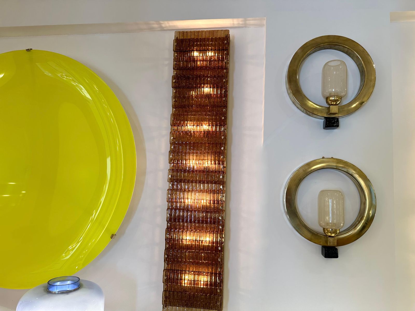 Contemporary Pair Of Circle Brass And Murano Glass Sconces, Italy photo buy
