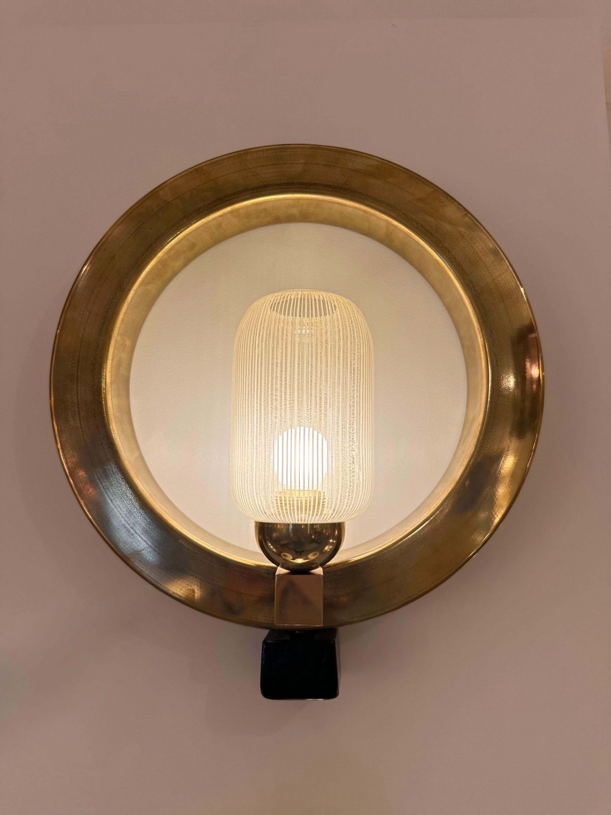 photo vintage Contemporary Pair Of Circle Brass And Murano Glass Sconces, Italy