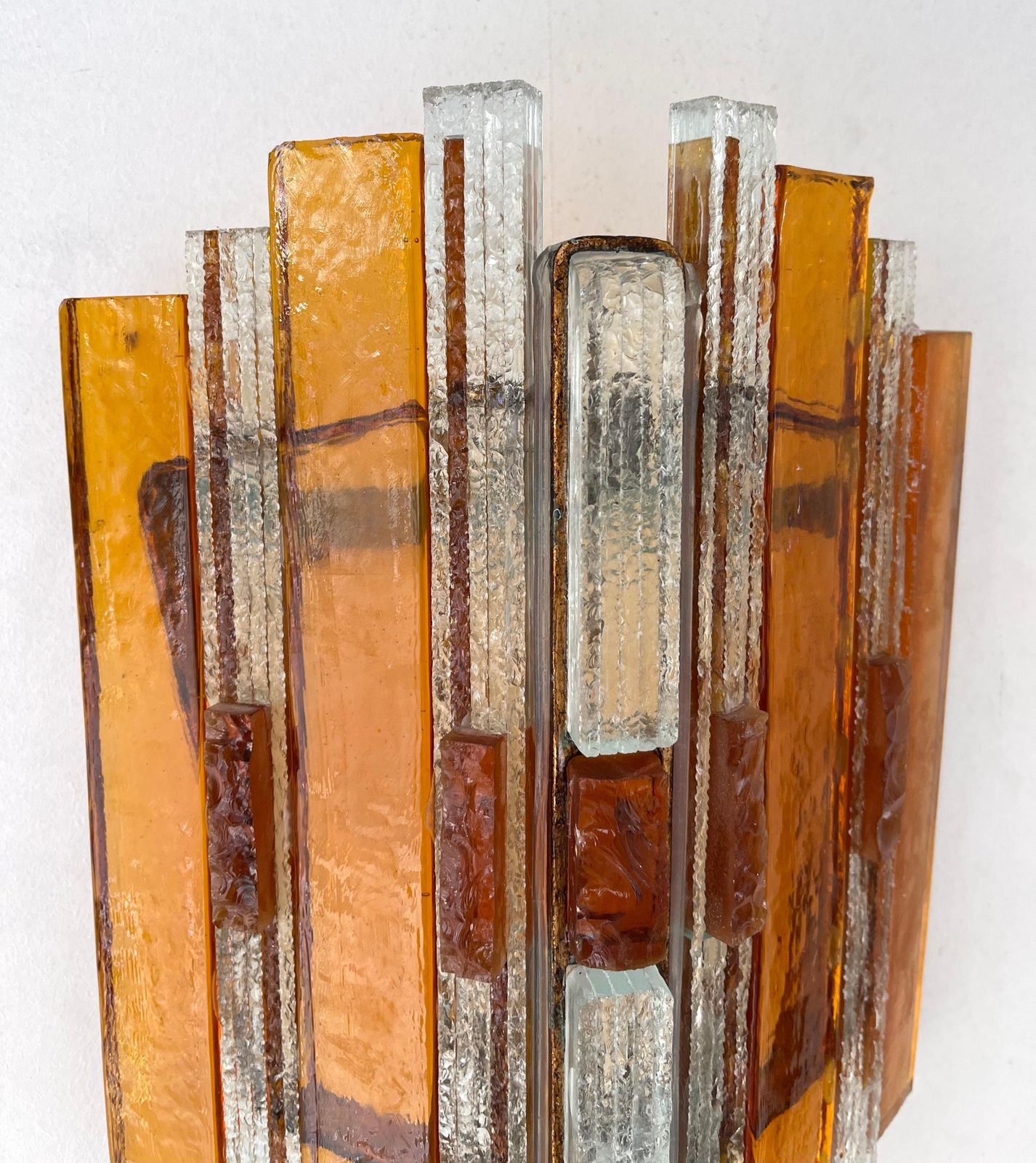 photo buy Pair Of Hammered Glass Wrought Iron Sconces By Longobard, Italy, 1970s