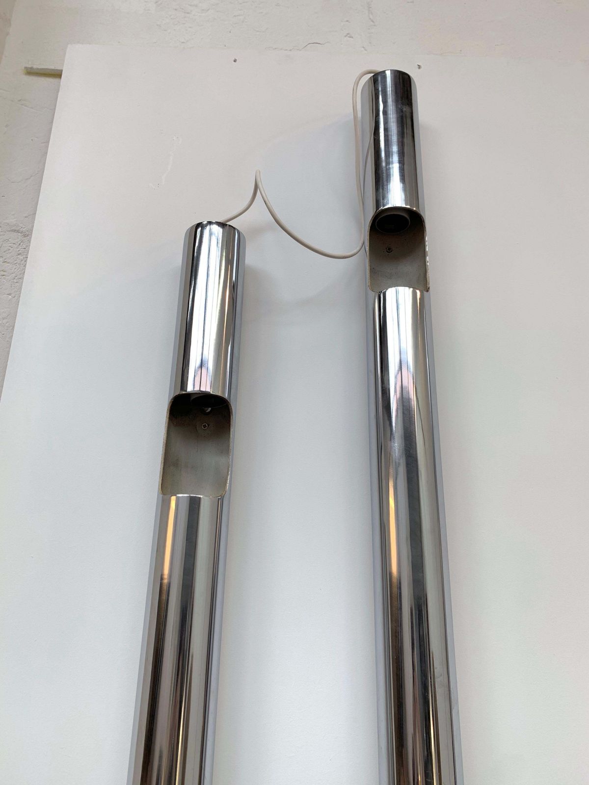 Large Pair Of Organs Metal Chrome Sconces By Reggiani, Italy, 1970s photo for sale