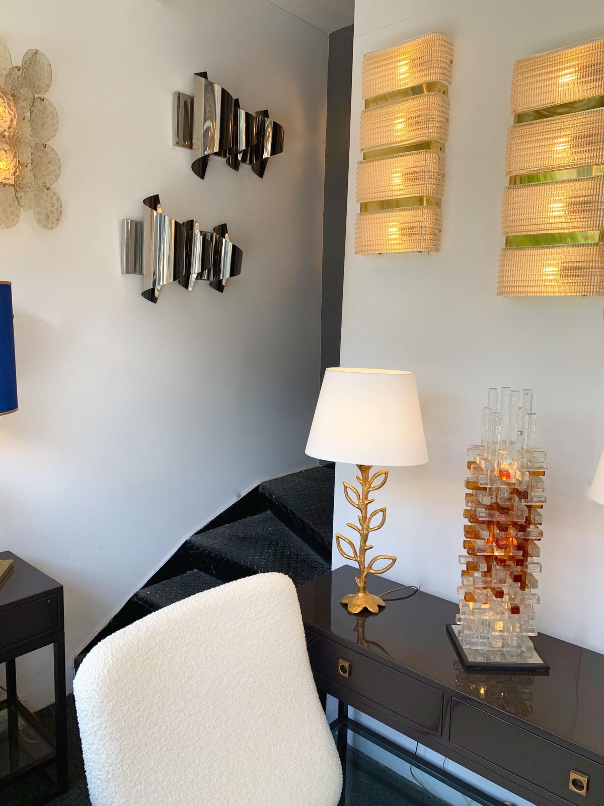 Pair Of Spiral Metal Chrome Sconces By Reggiani. Italy, 1970s photo buy