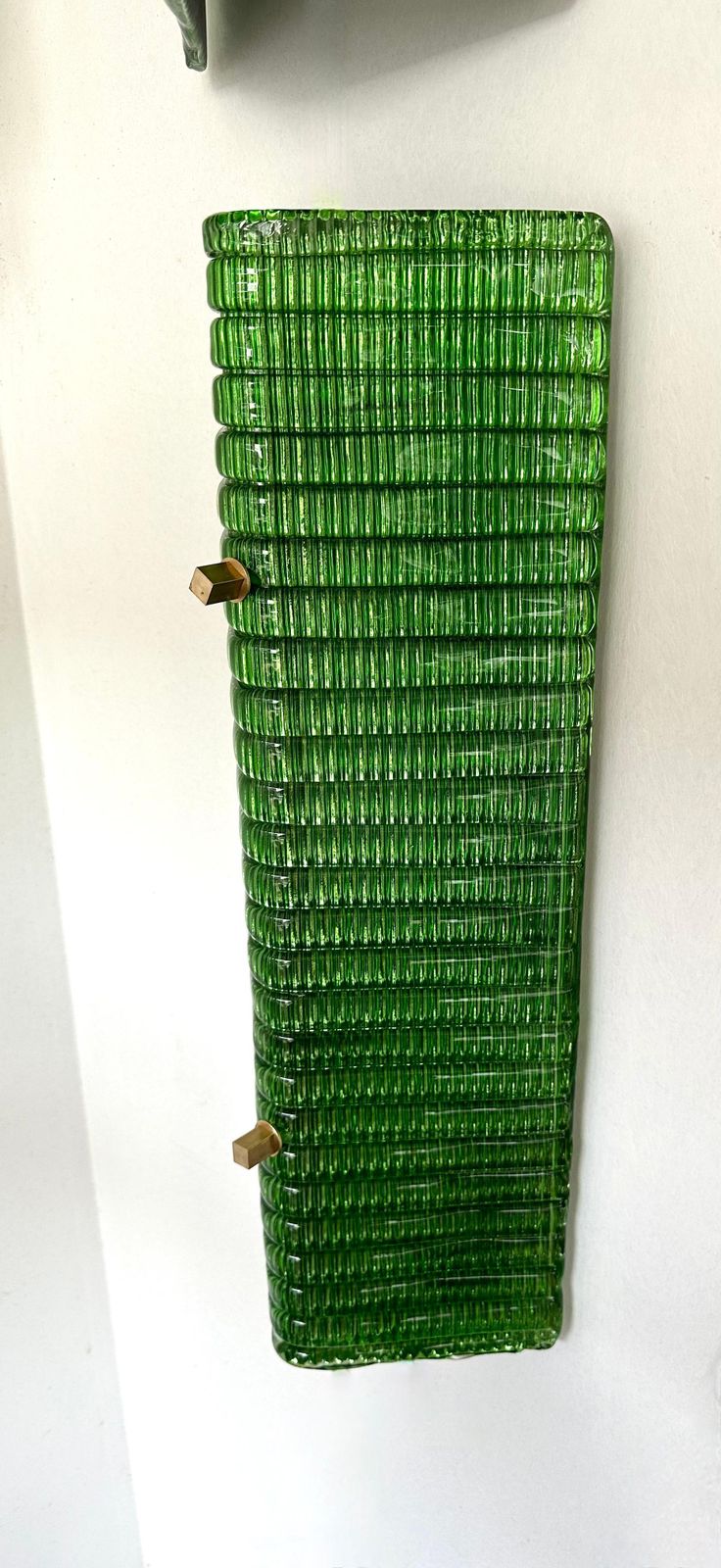 Lighting Contemporary Pair Of Brass And Green Folded Leaf Murano Glass Sconces, Italy photo