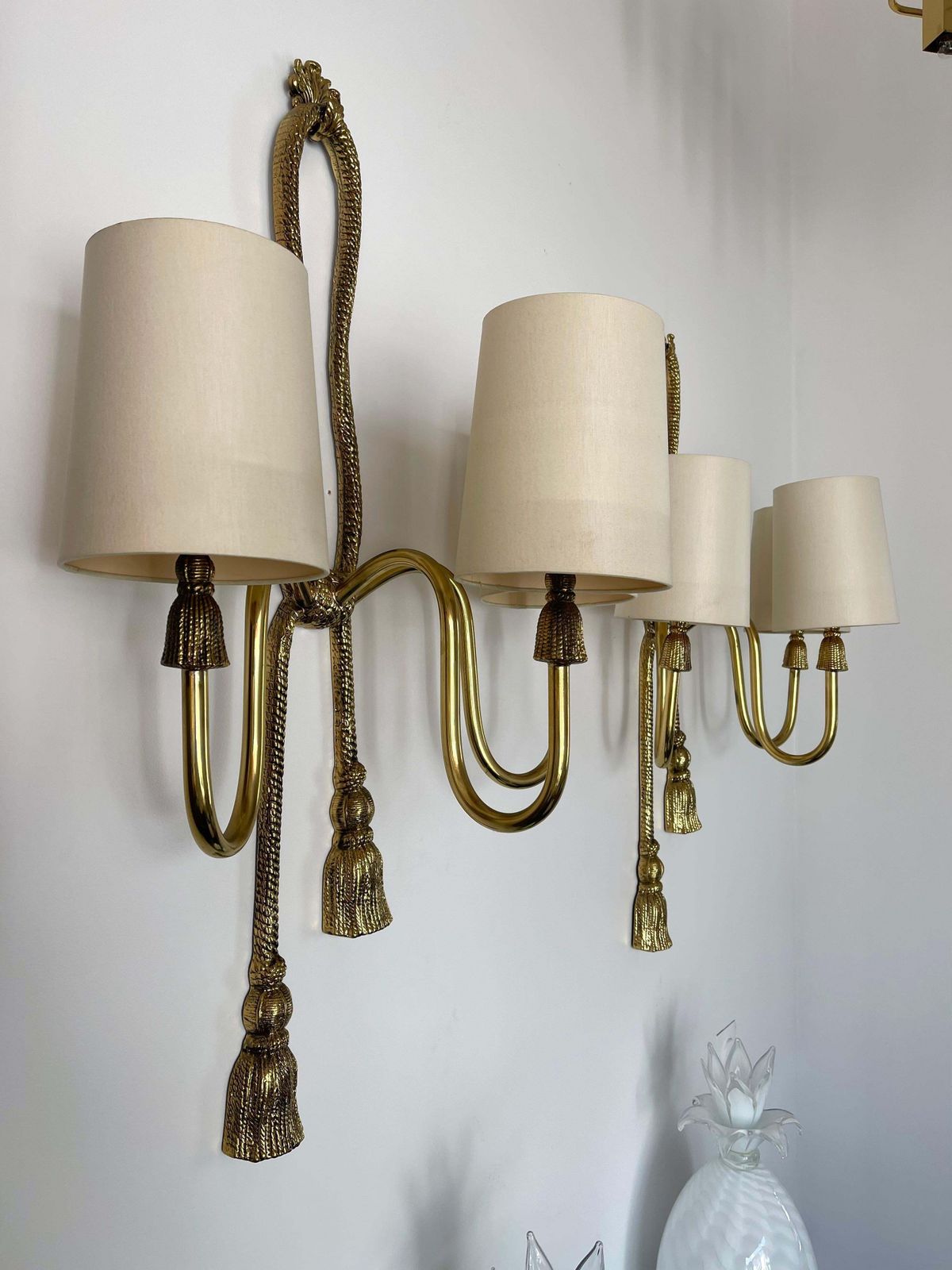 Pair Of Gilt Bronze And Brass Knot Sconces By Valenti. Spain, 1980s photo vintage