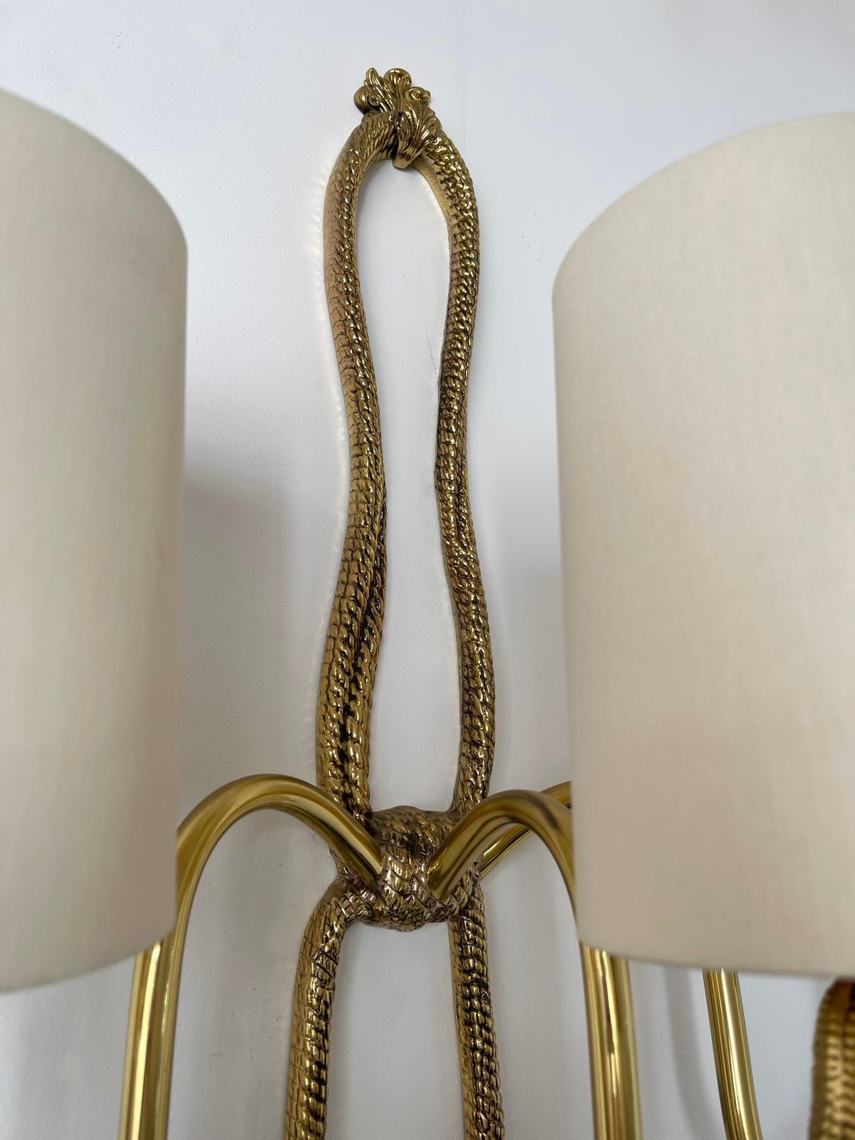 photo for sale Pair Of Gilt Bronze And Brass Knot Sconces By Valenti. Spain, 1980s