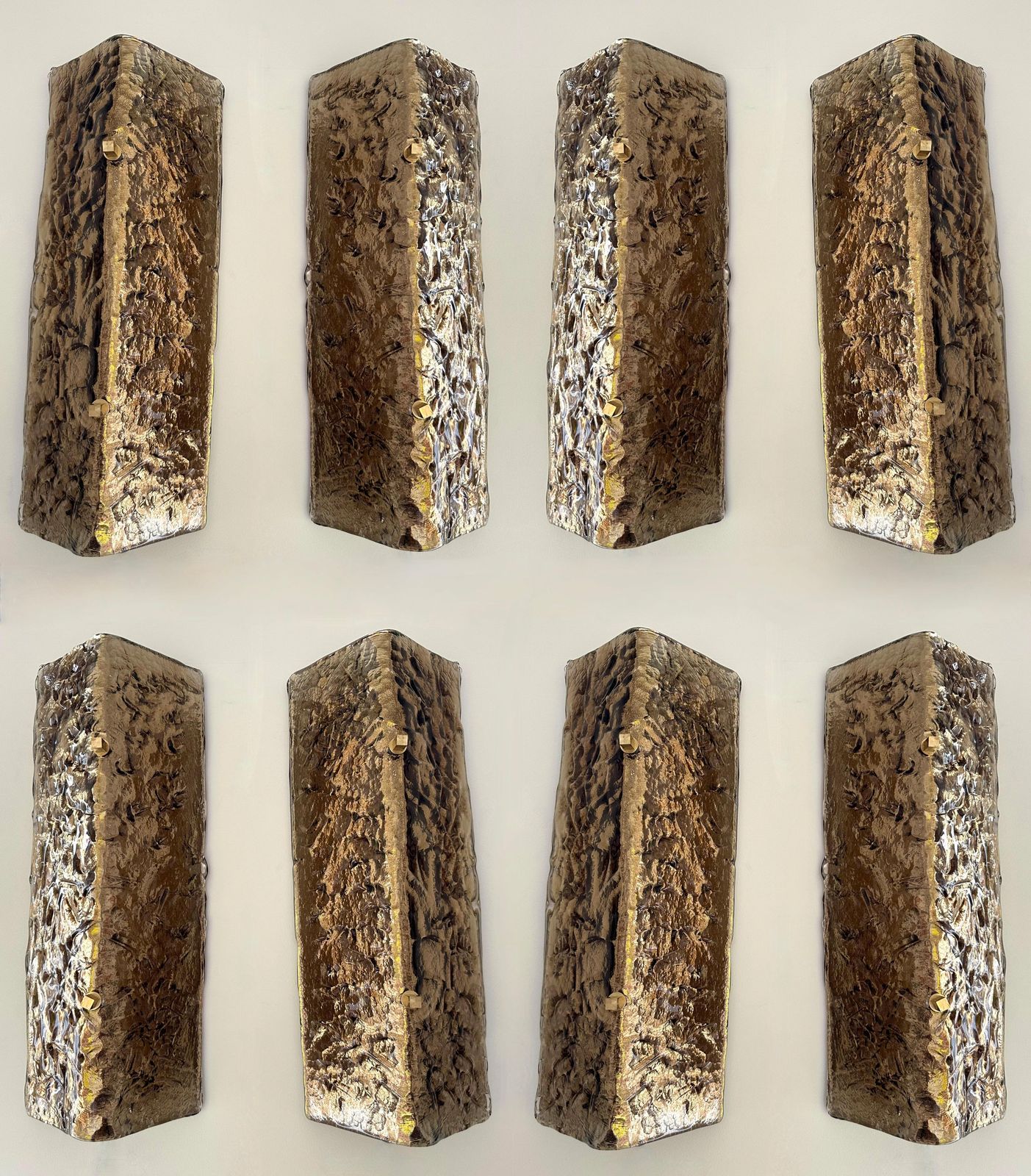 Contemporary Pair Of Brass And Cola Folded Leaf Murano Glass Sconces, Italy photo furniture
