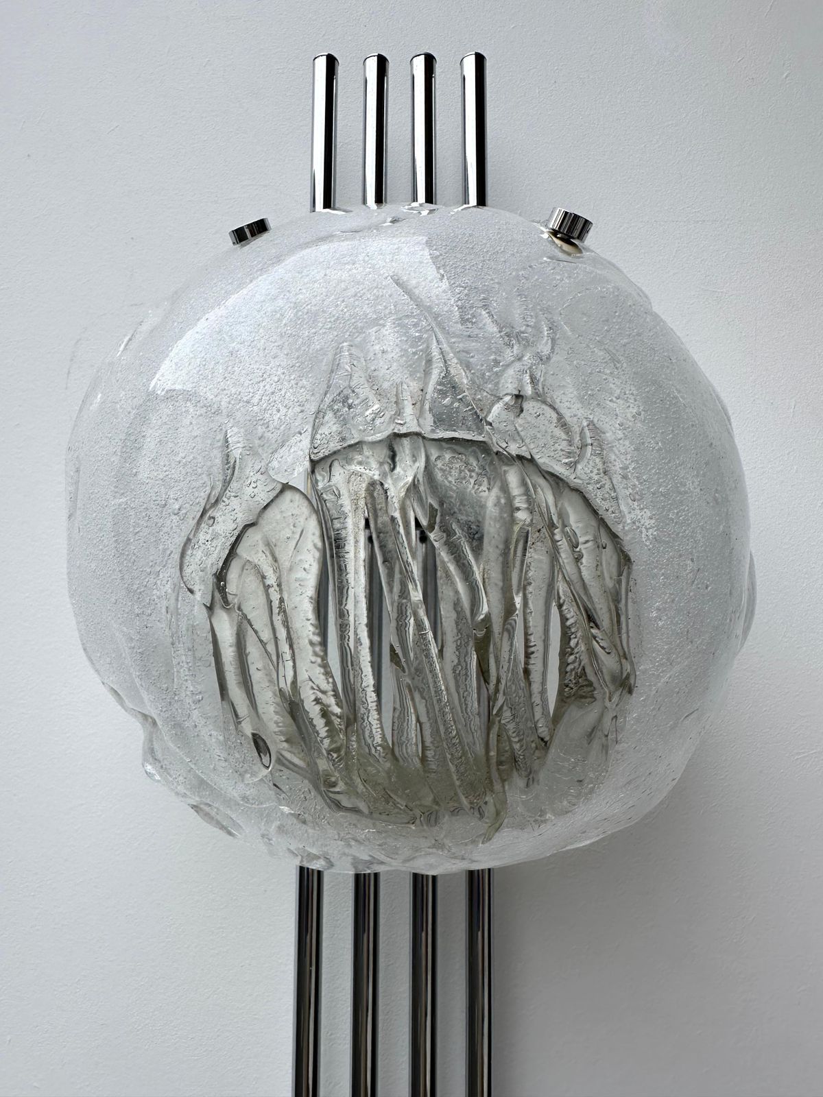 Pair Of Murano Glass And Metal Chrome Sconces By Esperia. Italy, 1970s photo Lighting