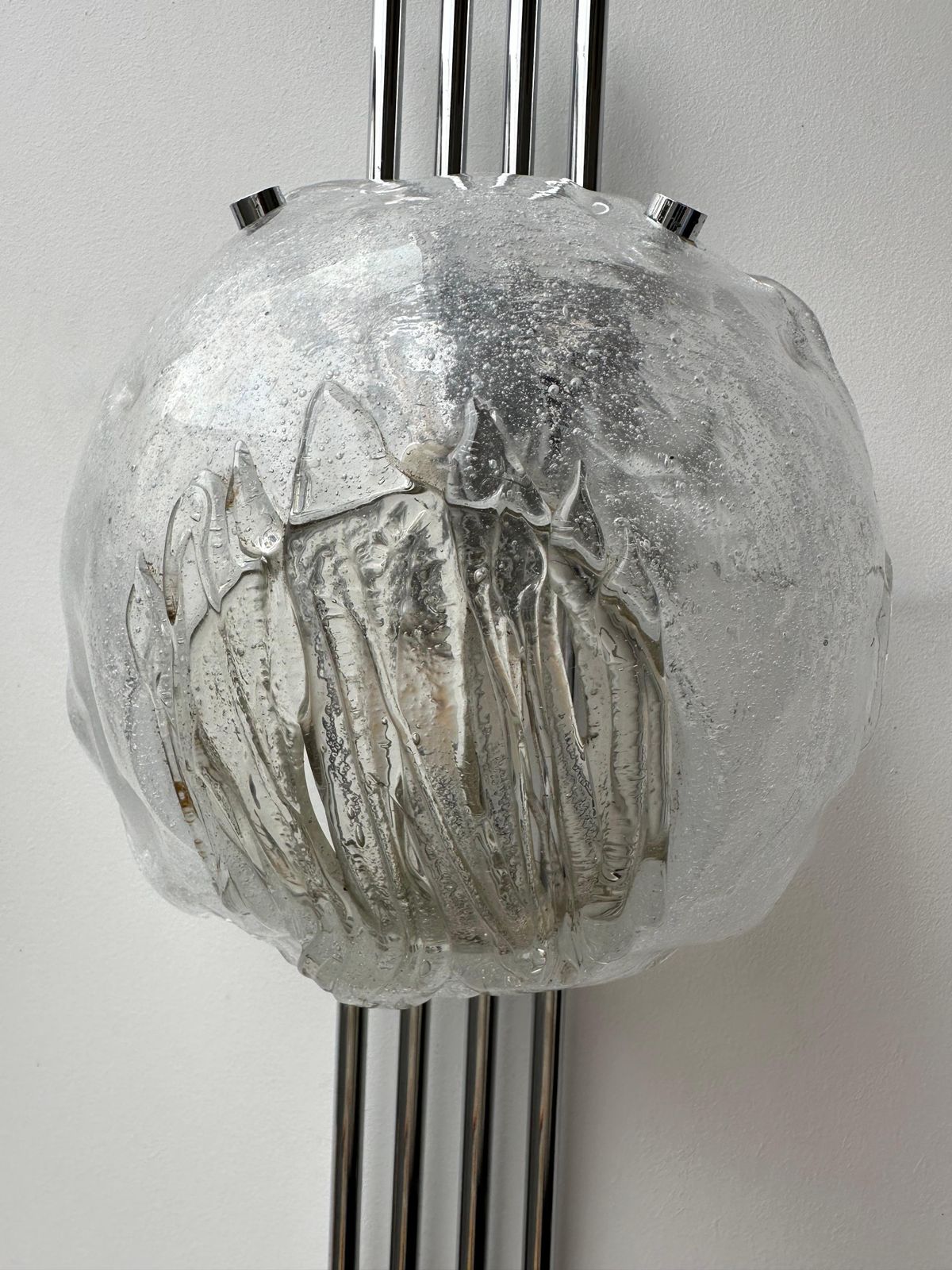 photo for sale Pair Of Murano Glass And Metal Chrome Sconces By Esperia. Italy, 1970s