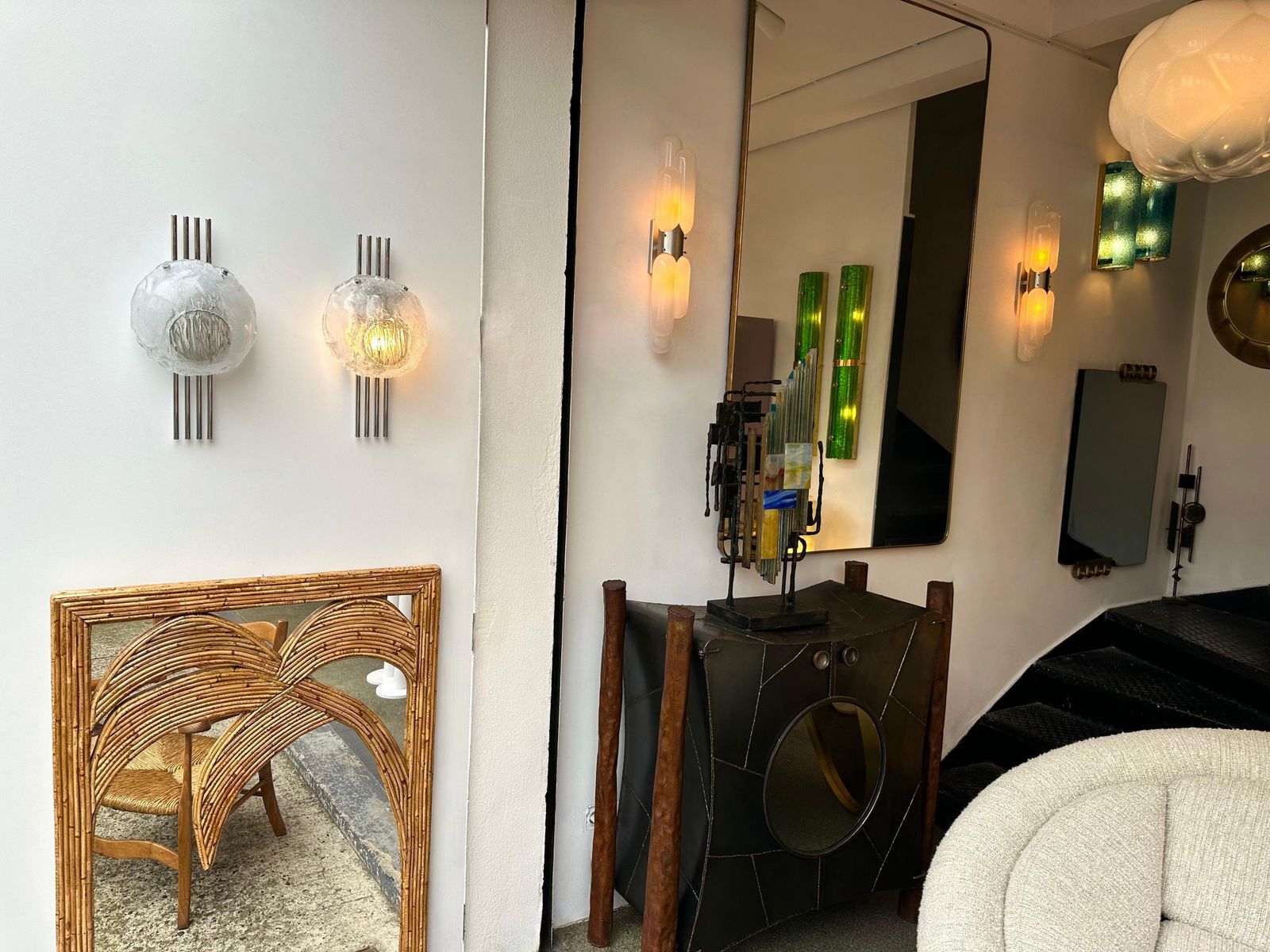 Lighting Pair Of Murano Glass And Metal Chrome Sconces By Esperia. Italy, 1970s photo