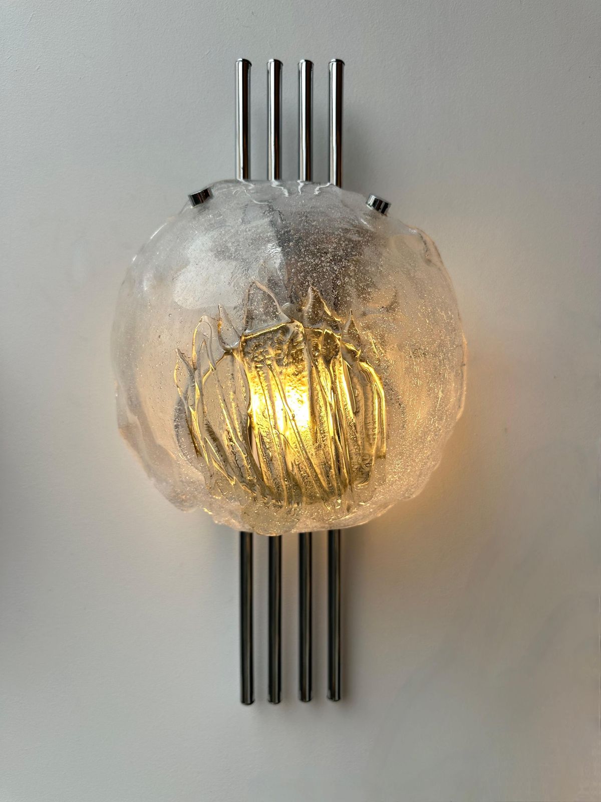 3678.0 Pair Of Murano Glass And Metal Chrome Sconces By Esperia. Italy, 1970s photo