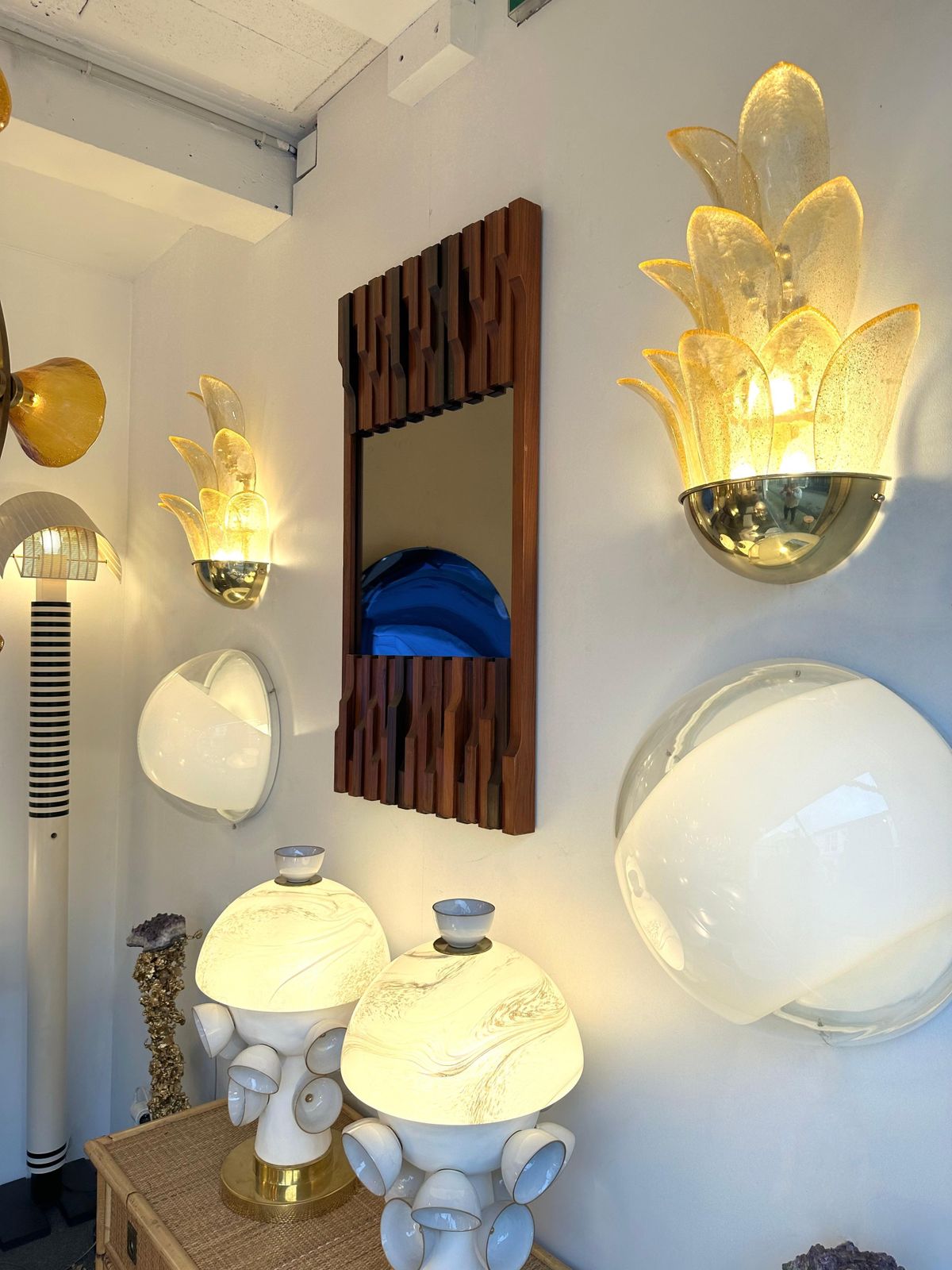 Contemporary Pair Of Brass And Gilt Murano Glass Palm Tree Sconces, Italy photo 3849.0
