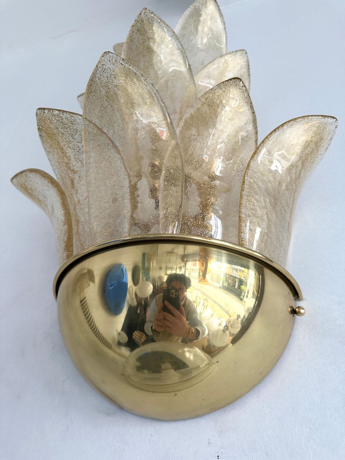 3849.0 Contemporary Pair Of Brass And Gilt Murano Glass Palm Tree Sconces, Italy photo