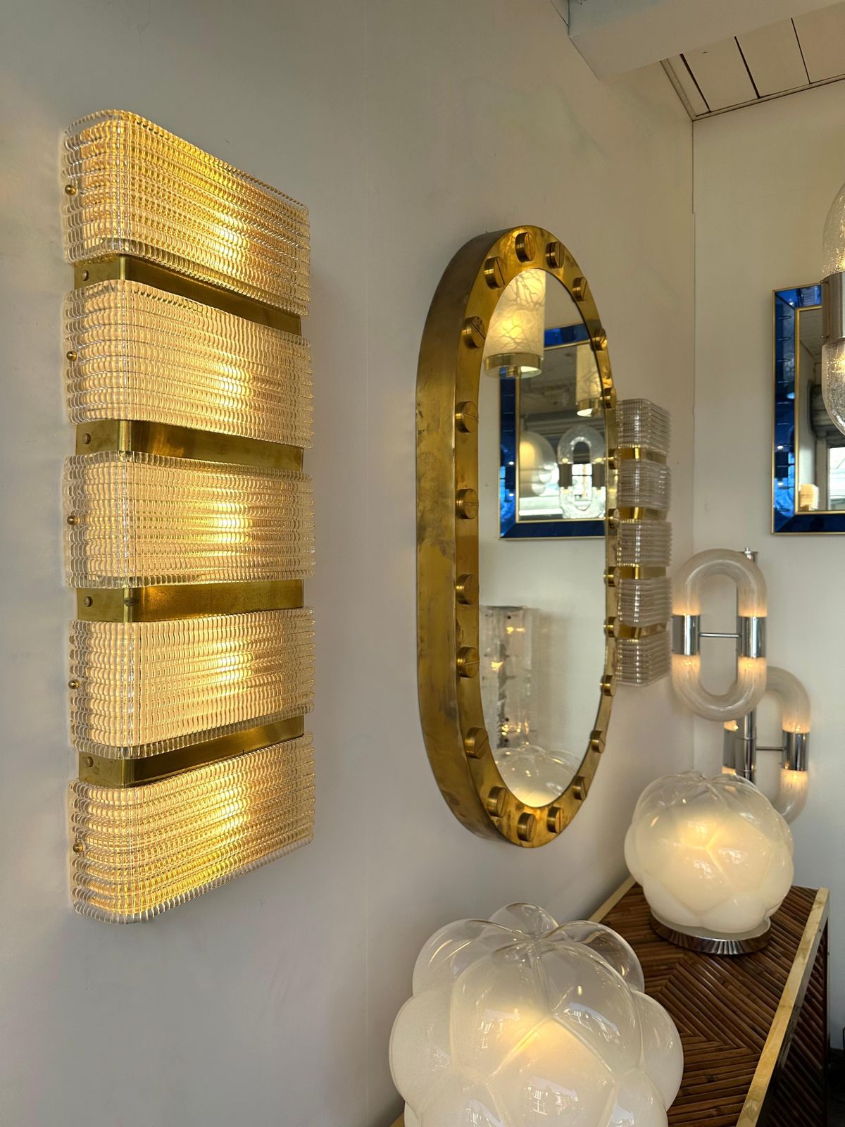 Contemporary Pair Of Brass And Murano Glass Sconces, Italy photo for sale
