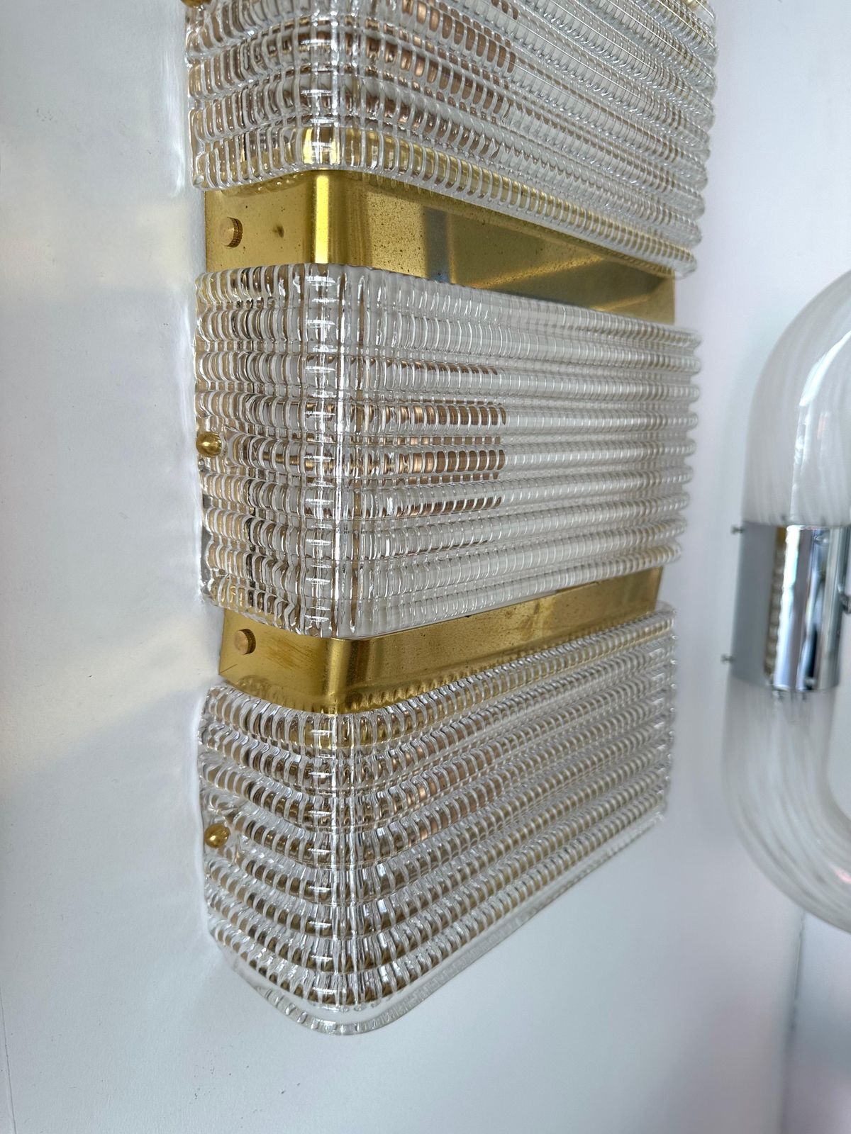 Contemporary Pair Of Brass And Murano Glass Sconces, Italy photo vintage