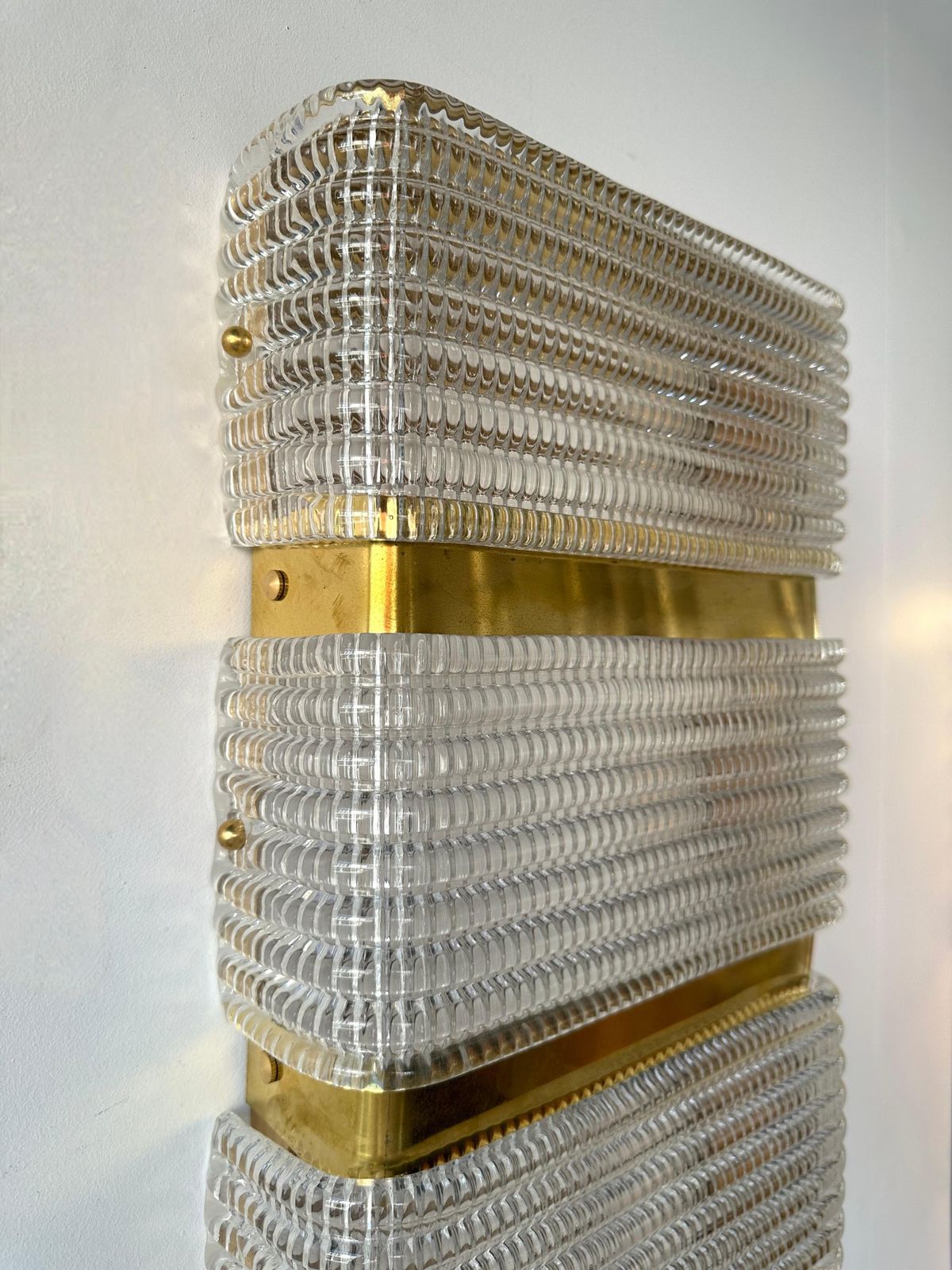 Lighting Contemporary Pair Of Brass And Murano Glass Sconces, Italy photo