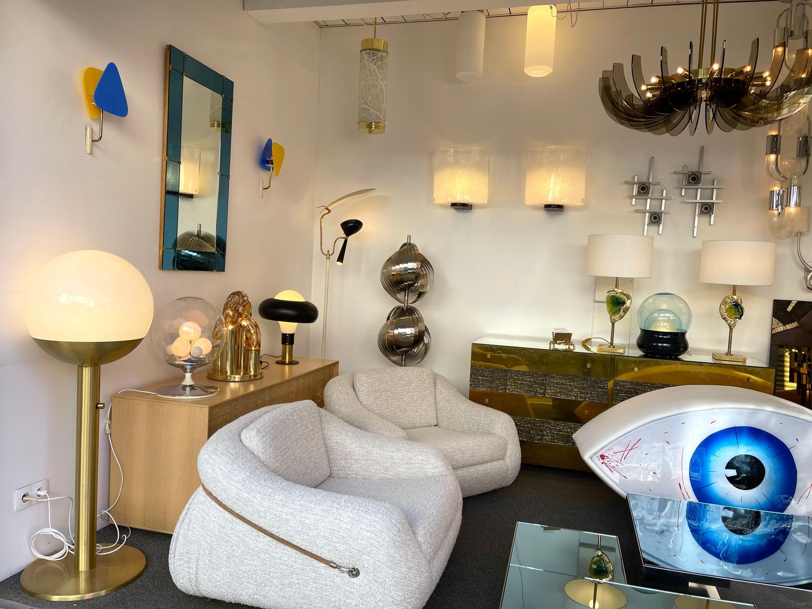 photo for sale Pair Of Bubble Murano Glass And Metal Sconces By Leucos, Italy, 1970s