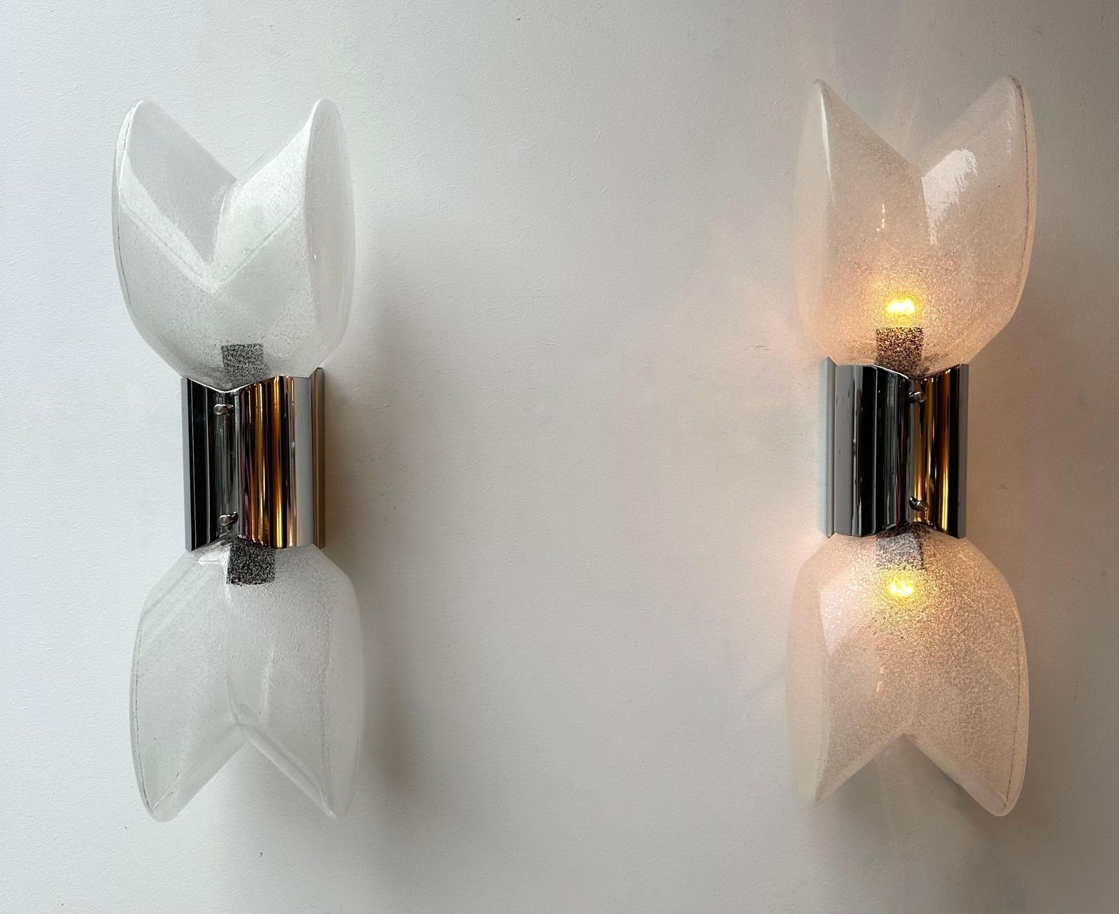 Lighting Pair Of Metal Sconces Murano Glass By Aldo Nason For Mazzega, Italy, 1970s photo