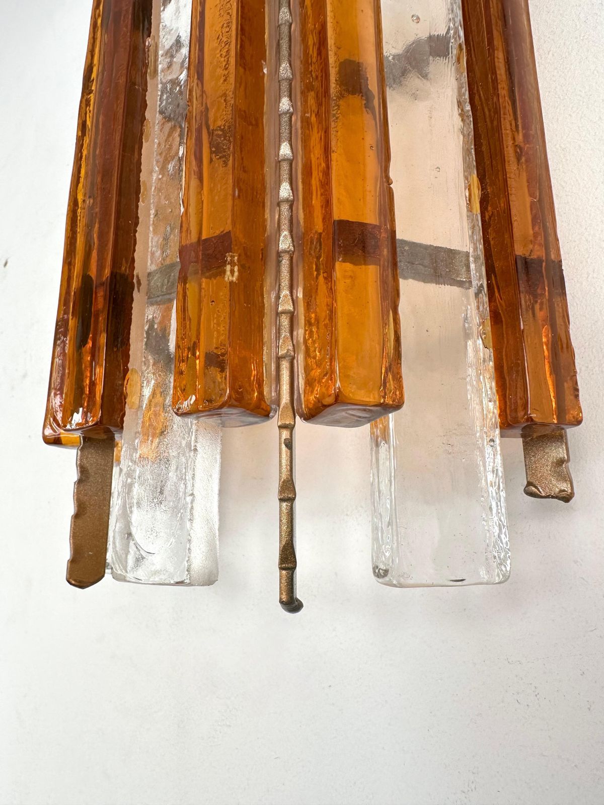 3592.0 Pair Of Hammered Glass Wrought Iron Sconces By Longobard, Italy, 1970s photo