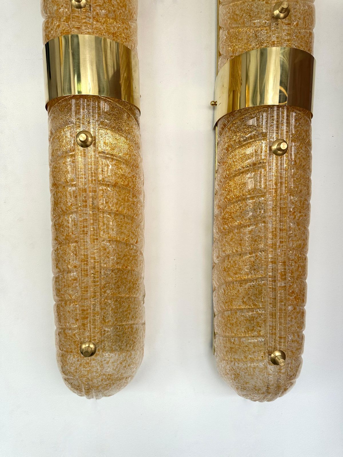 photo furniture Contemporary Pair Of Brass And Palm Murano Glass Sconces, Italy