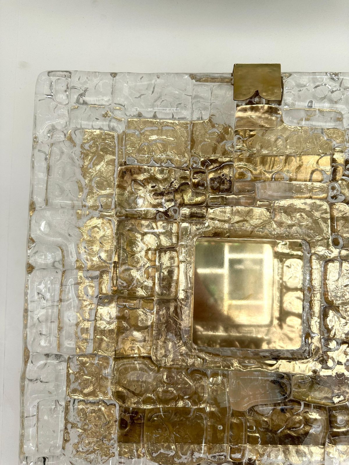 Contemporary Pair Of Sconces Brass And Murano Glass Textured Blade, Italy photo vinterior