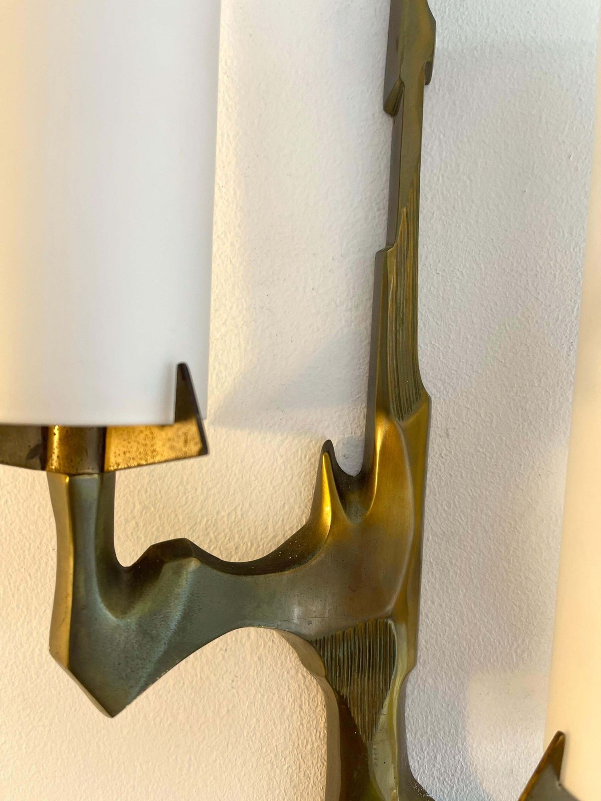 Pair Of Gilt Bronze And Opaline Glass Sconces By Maison Arlus, France, 1960s photo buy
